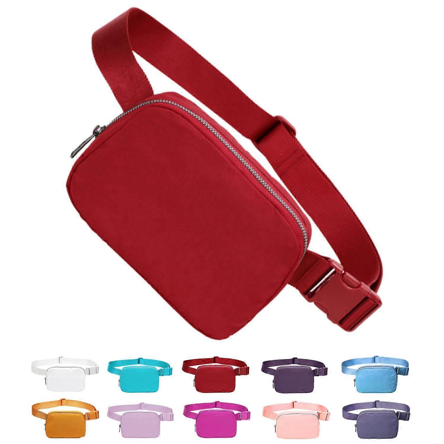 Unisex Mini Crossbody Belt Bag with Adjustable Strap - Small Waist Pouch for Workout, Running, Hiking - Red