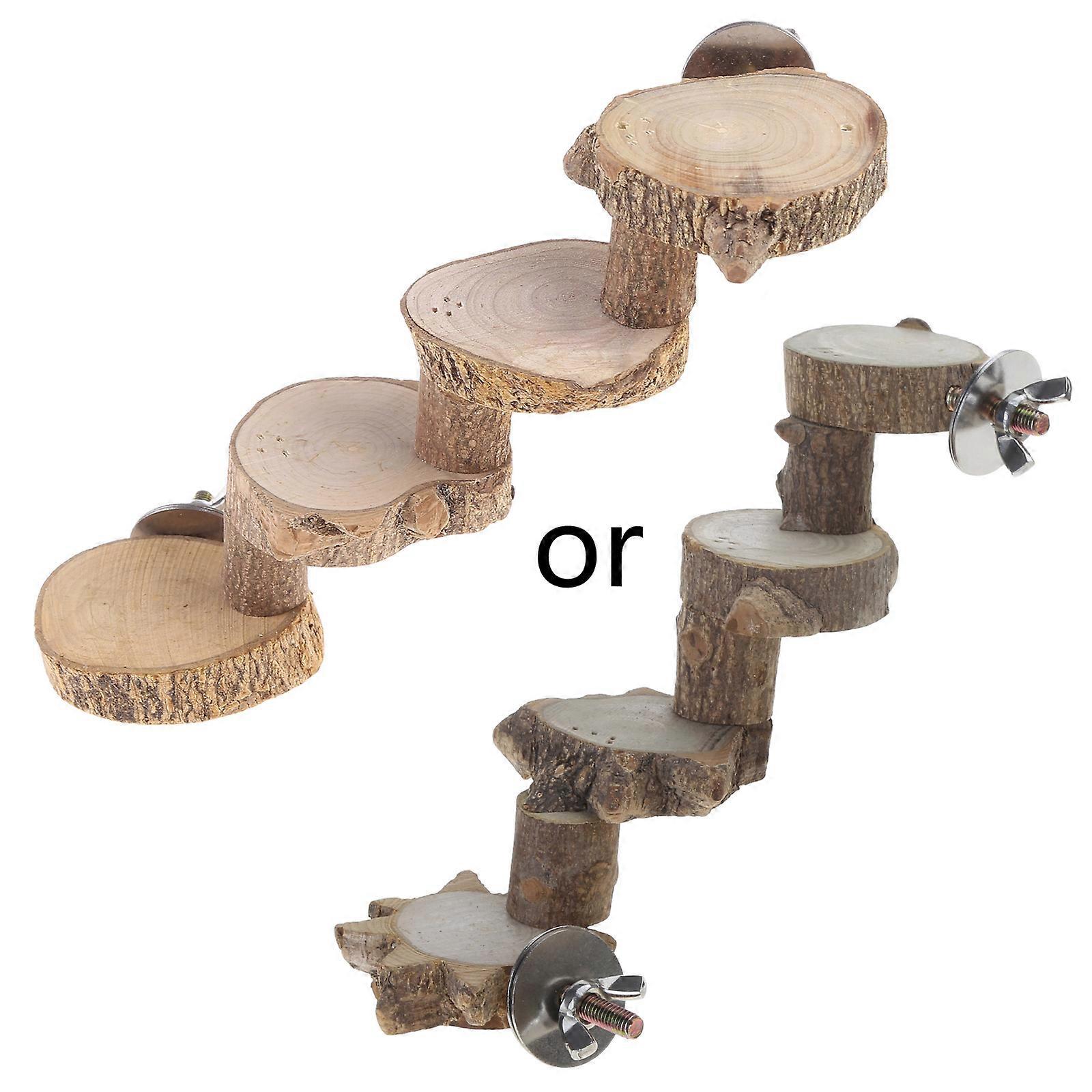 Bird Platform Perch Natural Wood Stand Playground for Budgie Parakeet Large Parrot Cage Climbing Toy 4 Steps Ladder