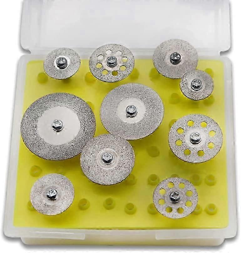 Diamond Cutting Wheels, 10pcs 1/8" Shank Diamond Cutting Disc Cutting Wheel Blade Set Rotary Tool For Cutting Ceramic Glass PQ-009