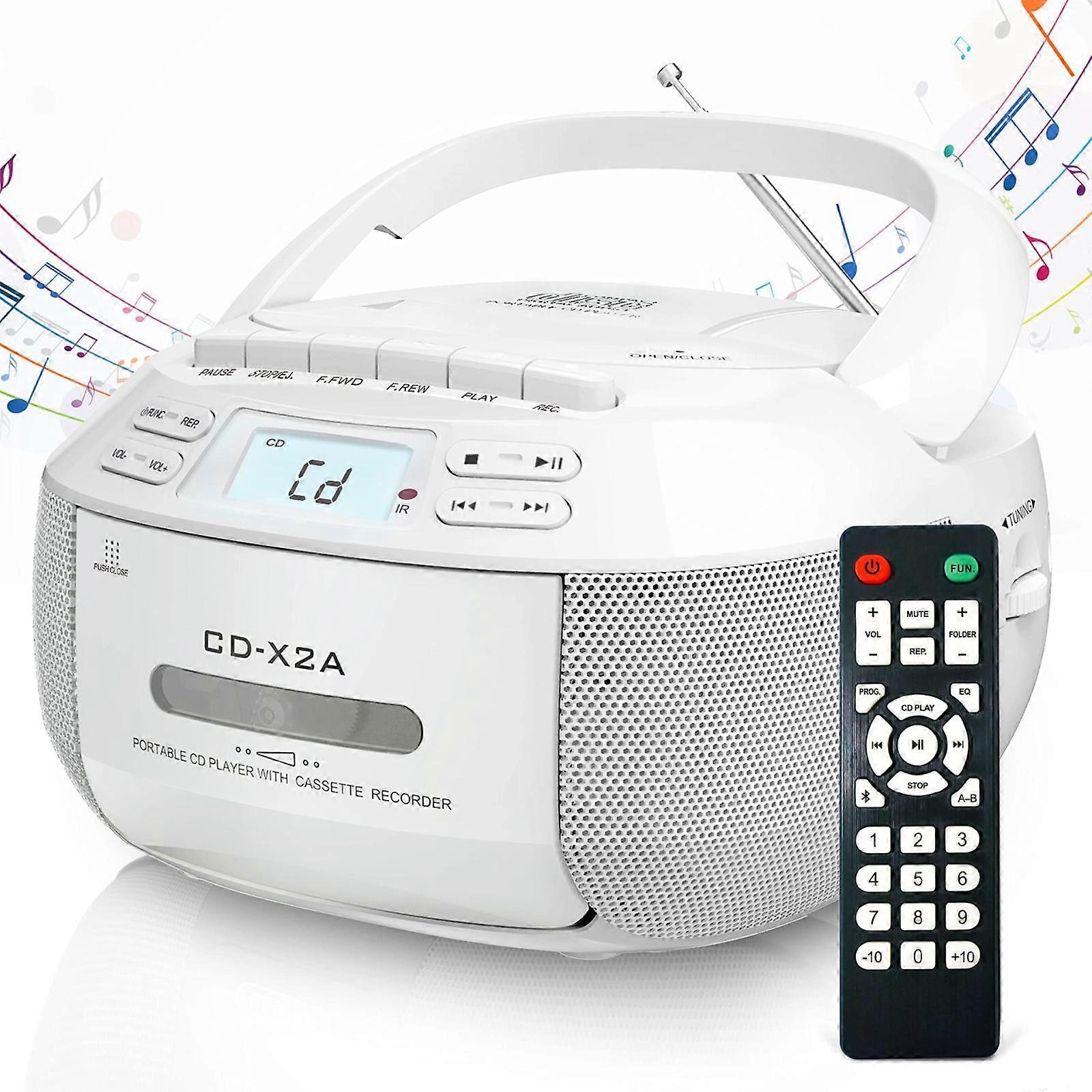 X2A Portable Cassette Player Stereo Bluetooth AM/FM/MP3 Music CD Player Tape Recorder