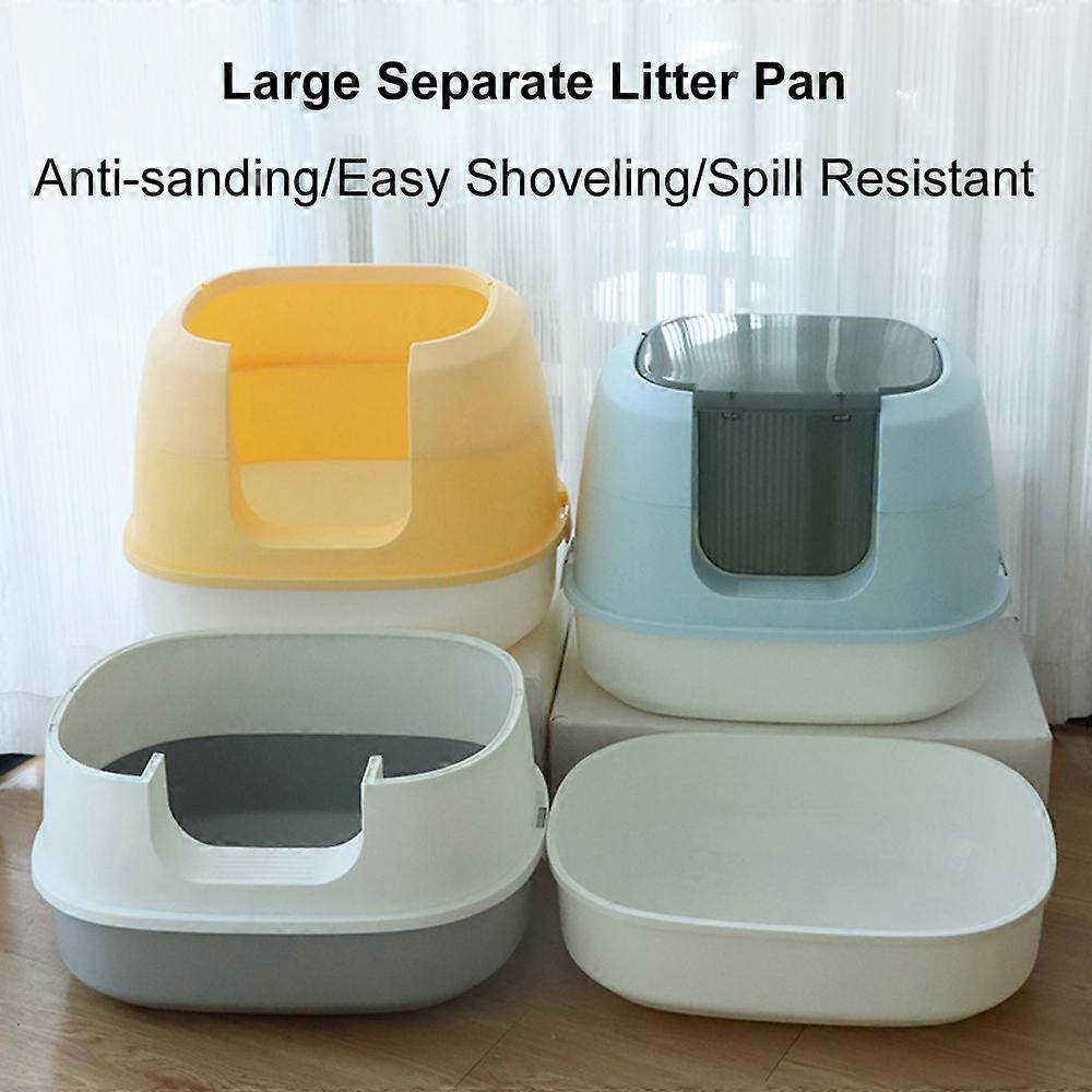Cat Litter Box Large Split Litter Box Flip-up Lid Anti-Odor Anti-Splash Fully Enclosed Litter Pan Removable Top Cover Cat Litter Box with High Fence,