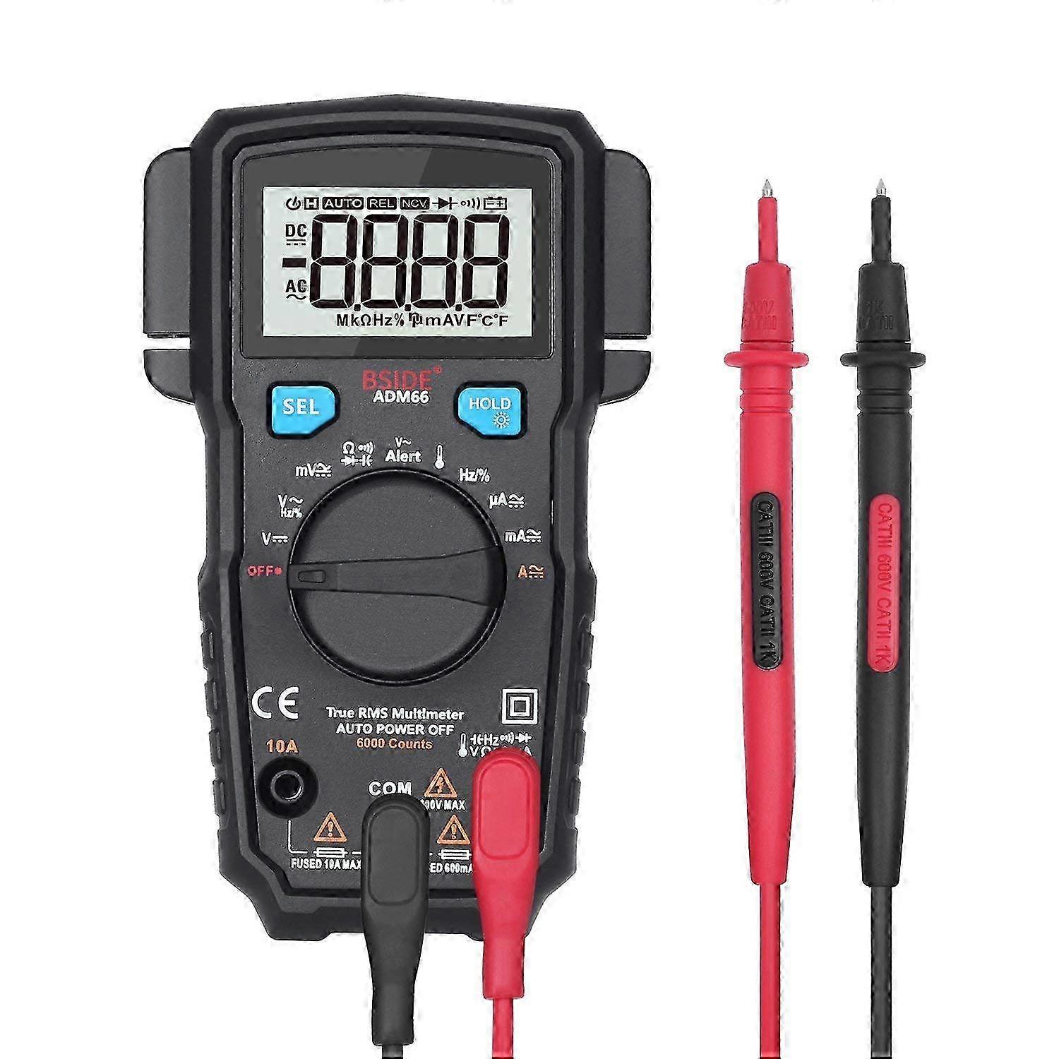 2025 ADM66 True RMS Digital Multimeter Auto Range TRMS Mini 6000 DMM Dual Slot Capacitance ohm Hz Temp NCV Diode Pocket Tester (Black)