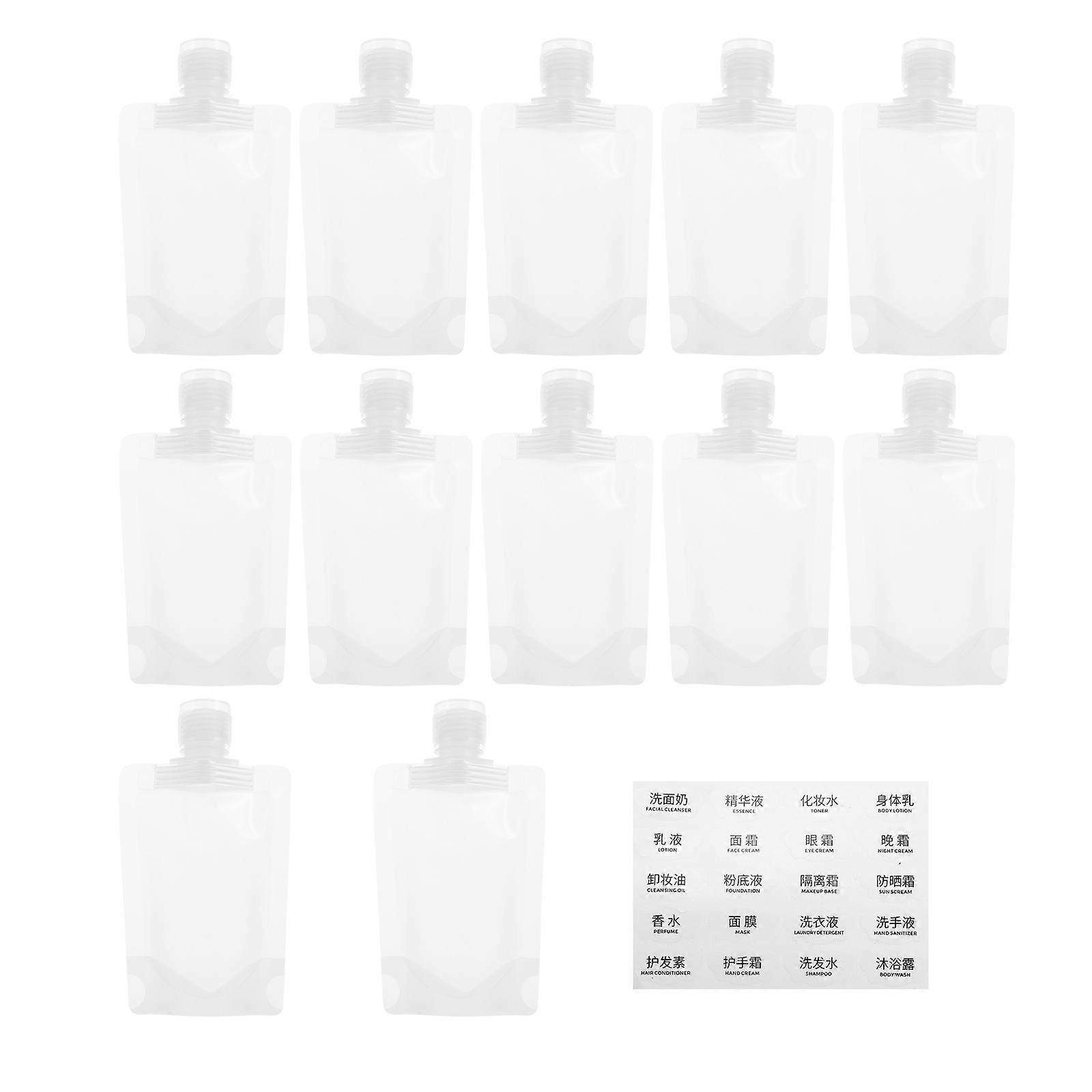 Refillable Travel Lotion Storage Pouches with Spout and Label, Leak Resistant Multipurpose Liquid Containers for Toiletries, Shampoo, Conditioner,