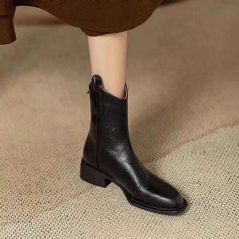 Podzimní dámské retro ležérní kotníkové boty s kulatou špičkou a tlustým podpatkem