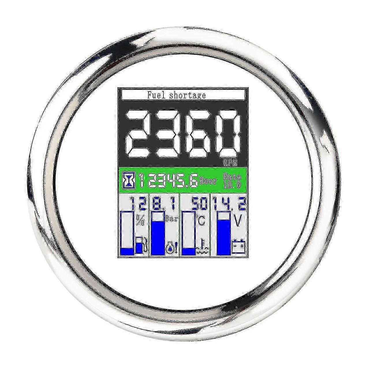 85mm 5-in-1 Multi-functional Digital Tachometer Fuel Level White