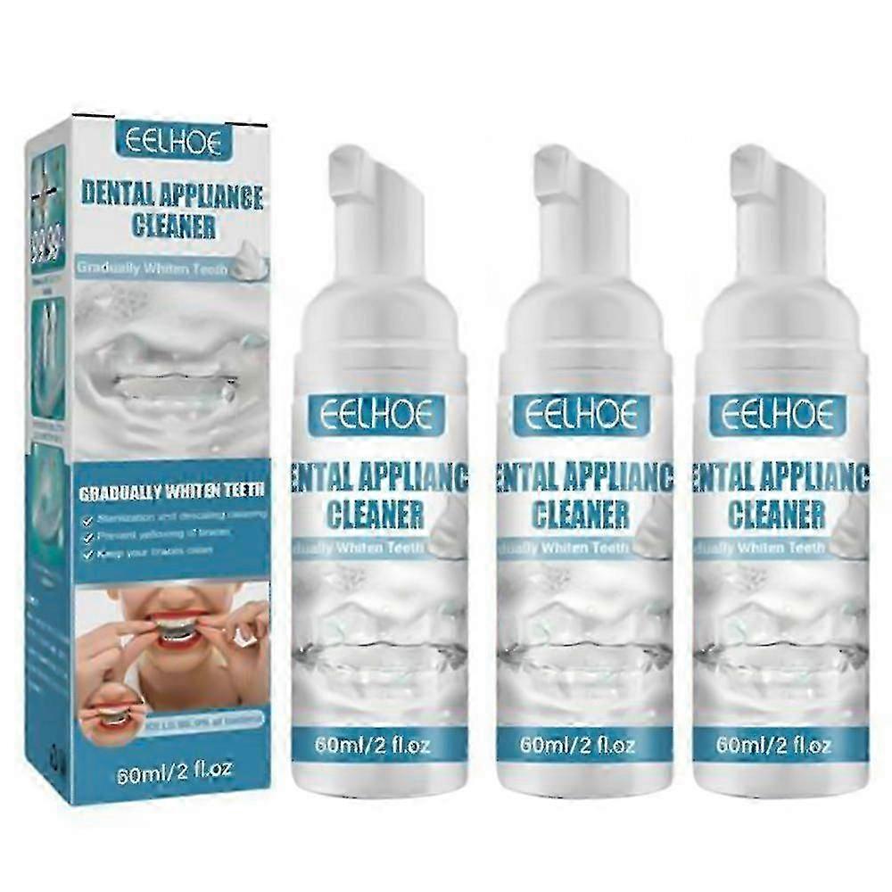 3pcs 矫正器清洁剂和美白泡沫 60ml,清洁保持器和牙套,用于口腔护理
