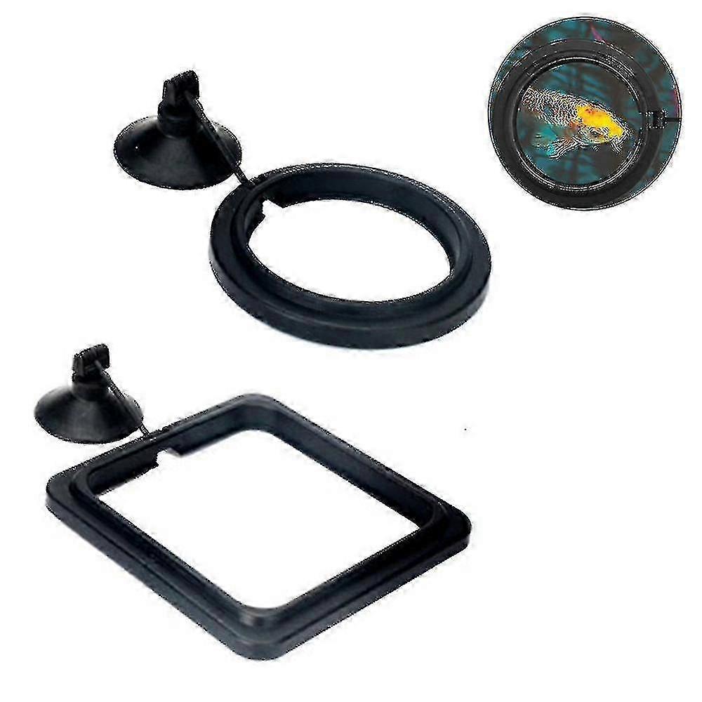 Fish Safe Floating Food Feeder Circle for Aquatic Pets, Set of 2, Black
