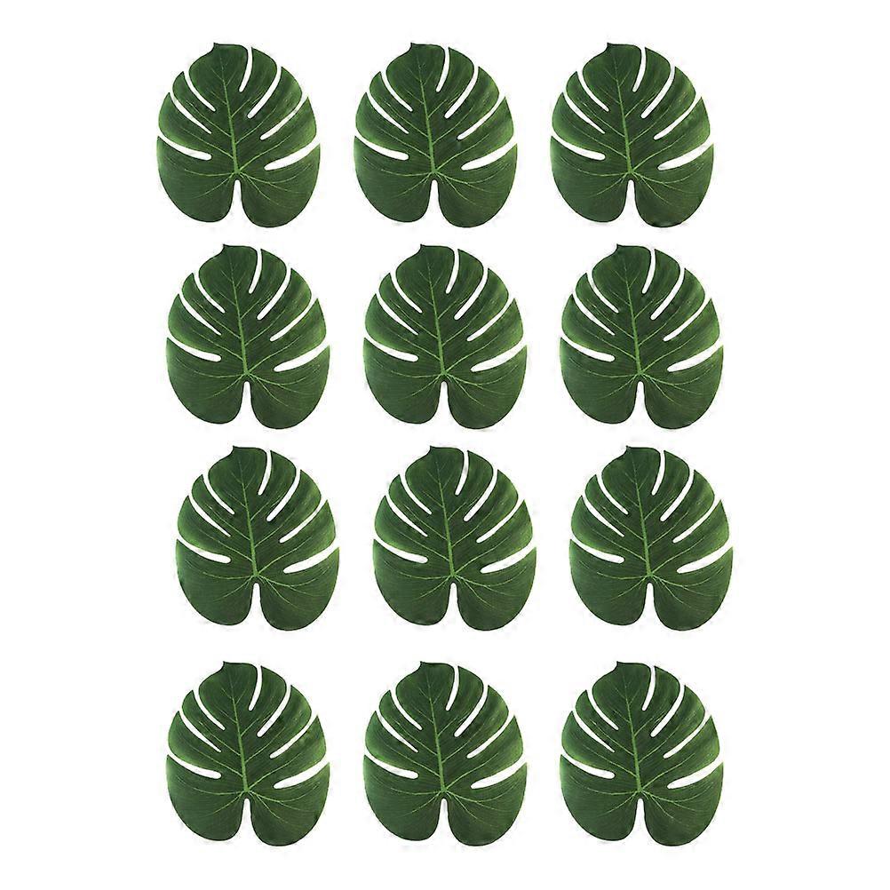 12PCS Tropical Palm Leaf Table Mats, Large Artificial Monstera Leaves Decor for Weddings, Parties, and Events, Reusable Table Runner