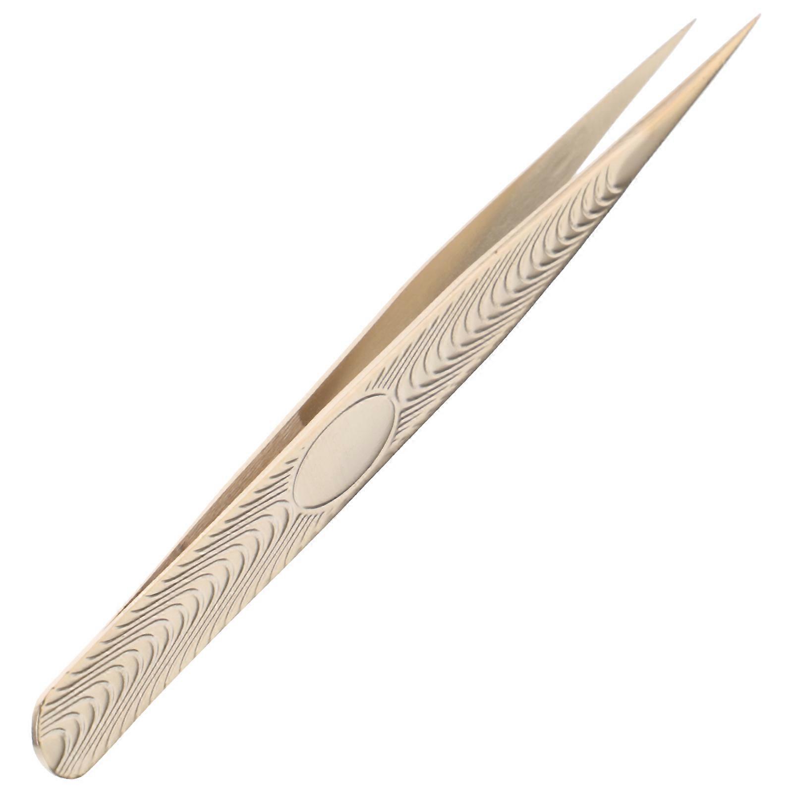 Eyelash Tweezer Stainless Steel Lash Clamp Professional Design Home Use Golden 1Set