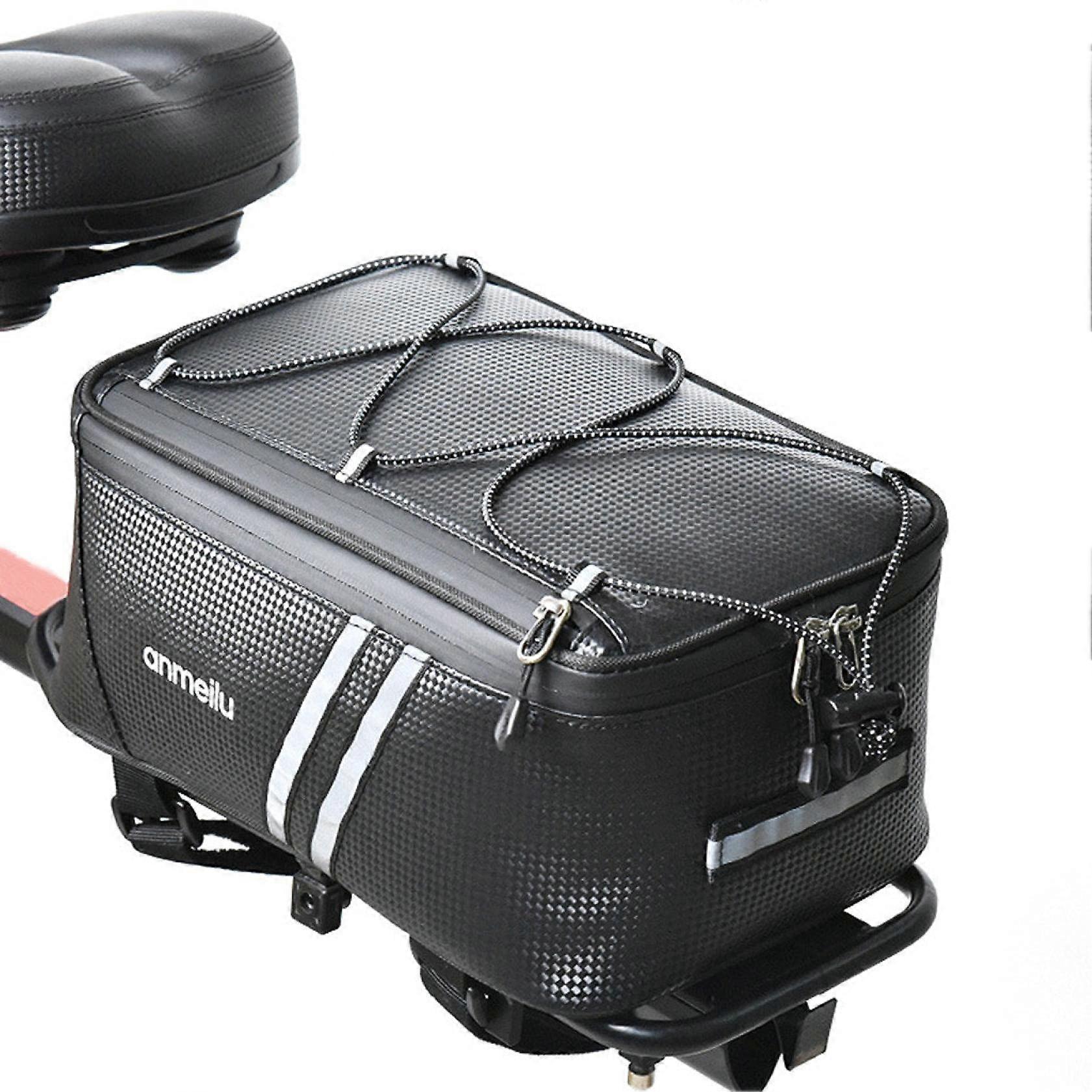 Bicycle Pannier Bag 8L Waterproof Saddle Bag with Reflective Strips for MTB Rear Rack - Black Cycling Storage Solution