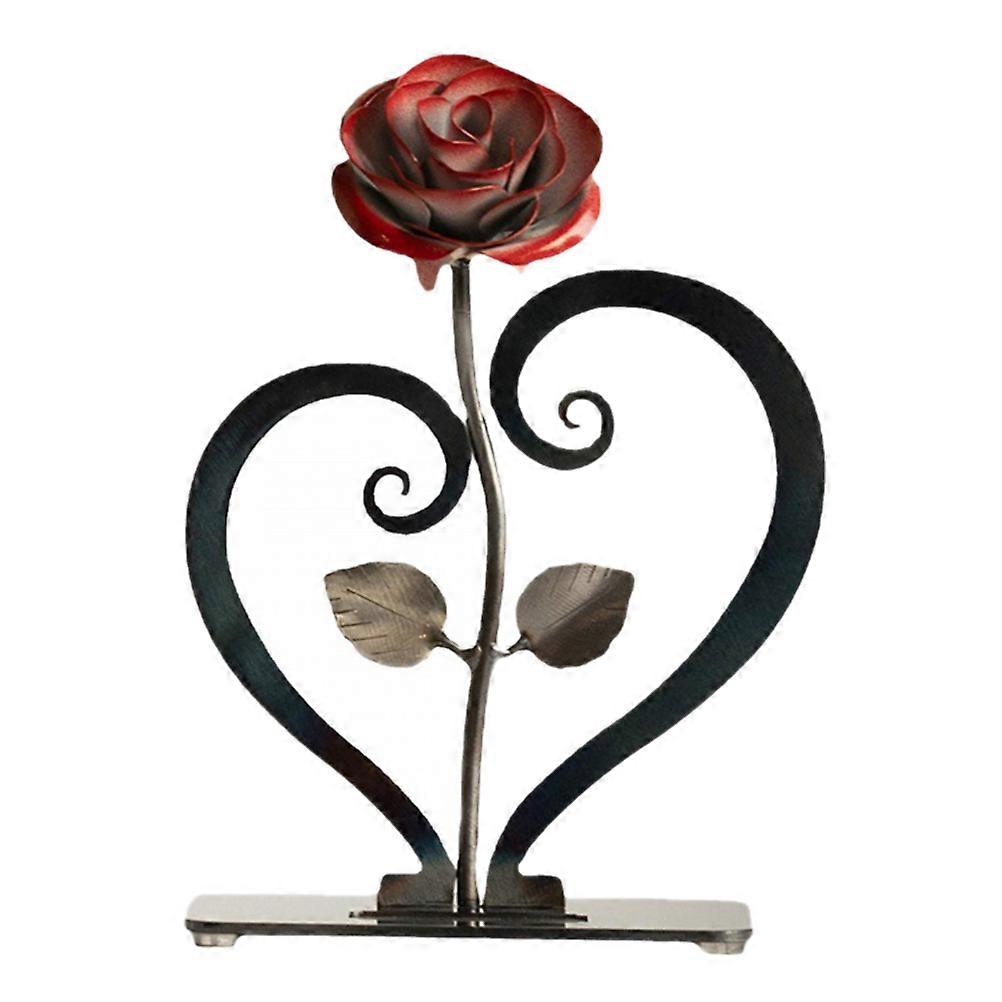 Rose Flower Ornament Acrylic Rose Display Stand Home Decoration Heart Shaped Base Red 20X14.8X0.3cm 1Set