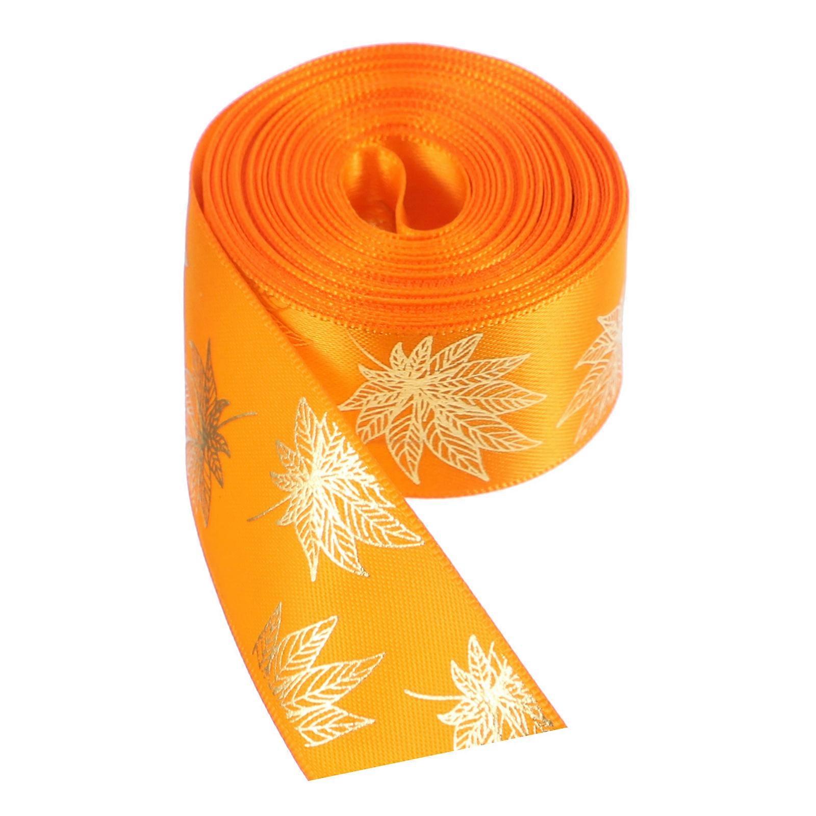 Patterned Ribbon Maple Leaf Printing Ribbon 450CM x 2.5CM Orange Polyester 1 Roll Craft Projects