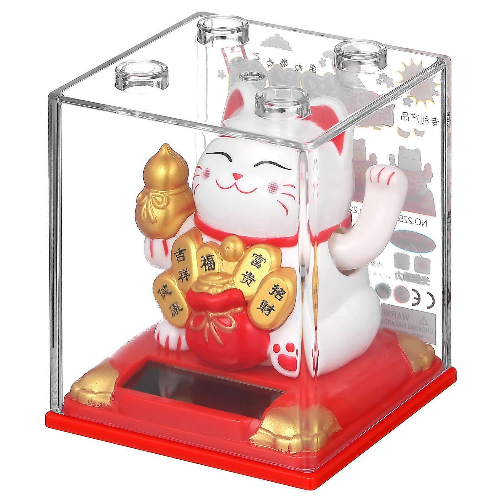 Cat Statues Solar-Powered Automatic Arm Movement Traditional Chinese Cat Decor Family present 1Set