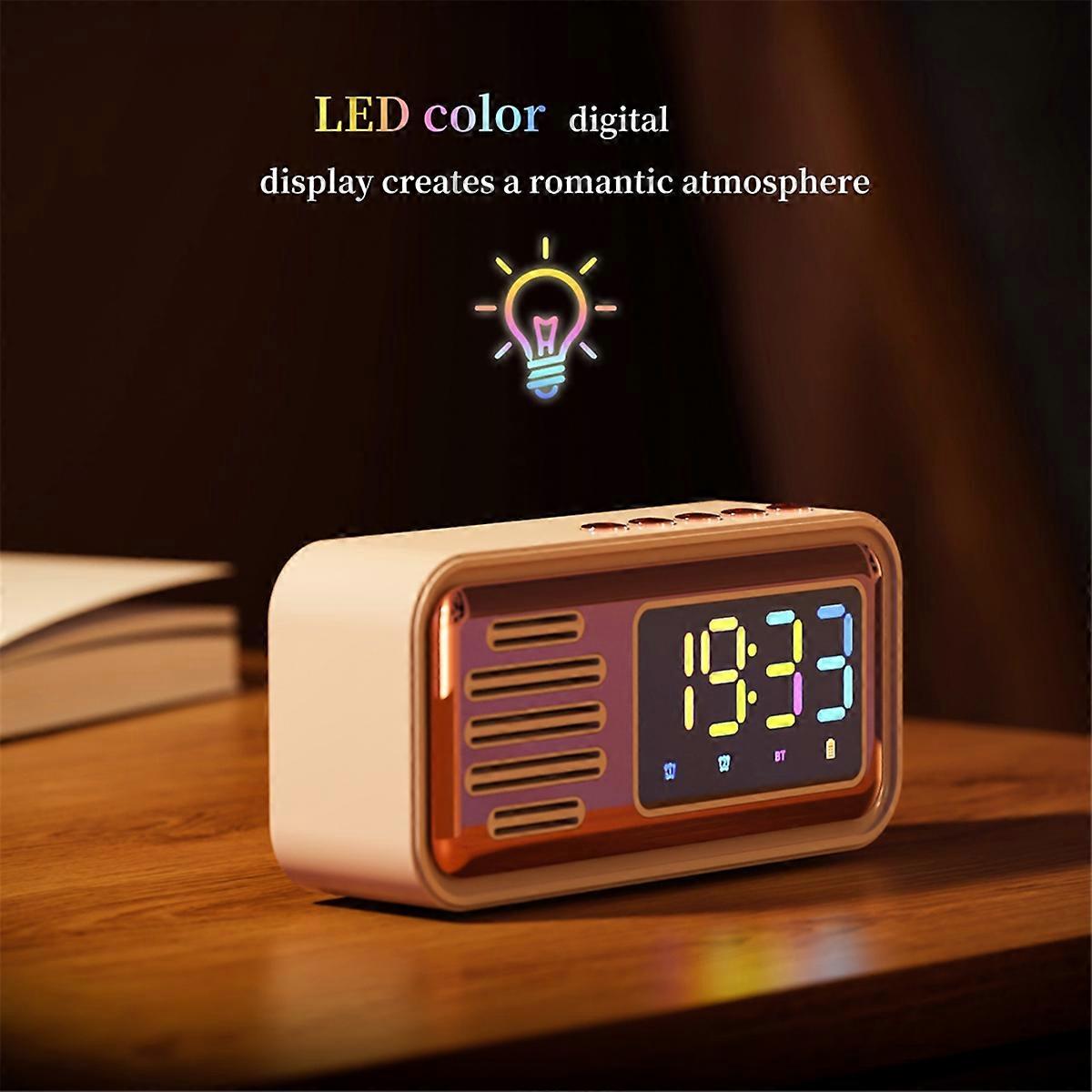 Retro Multifunktionell Bluetooth Högtalare LED Färg Digital Display Klocka, Väckarklocka Skrivbordshögtalare Gåva Svart