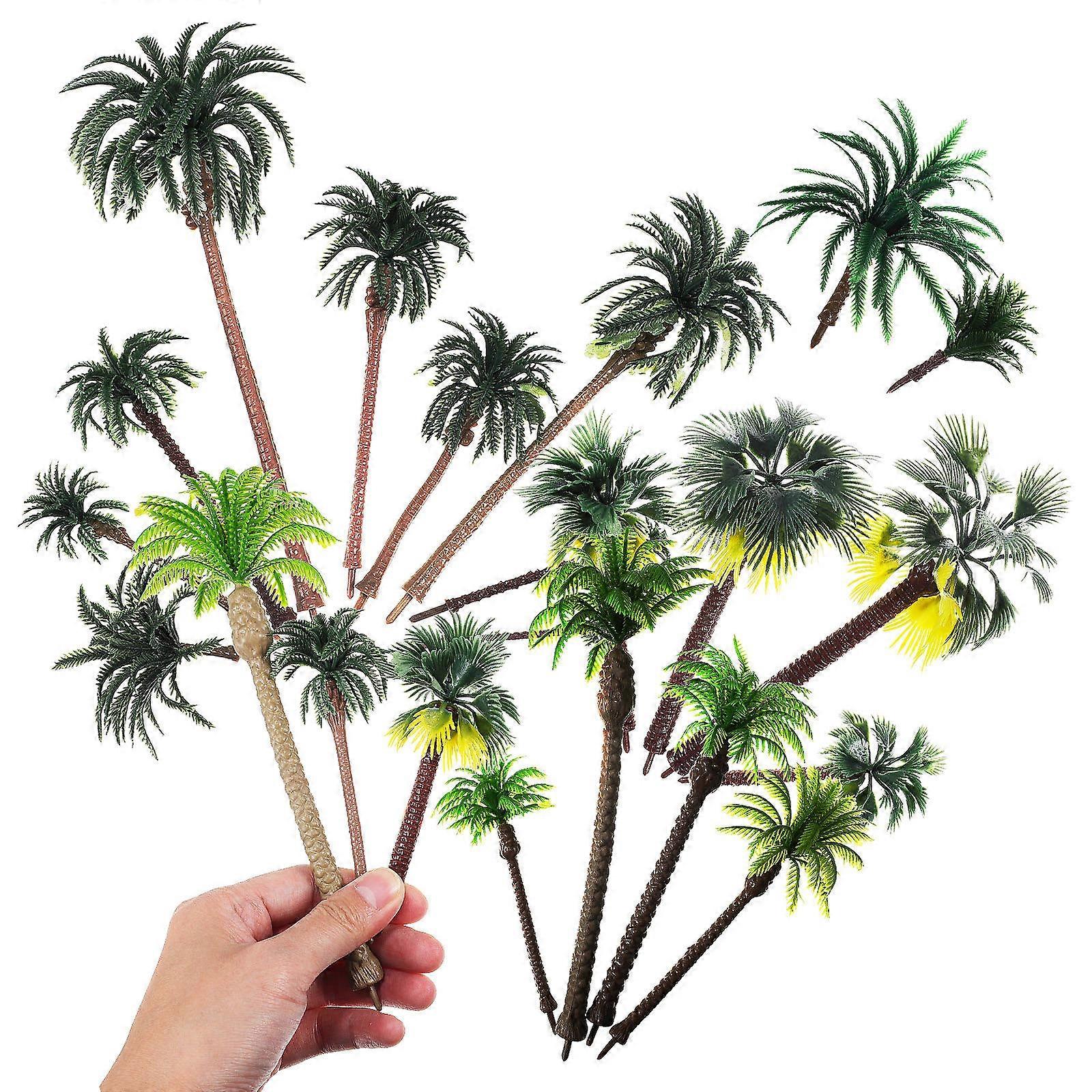 19PCS Mini Plastic Palm Trees for DIY Scenery, Cake Decoration & Landscape Design – , Non Fading Decorative Models for Indoor and Outdoor Use