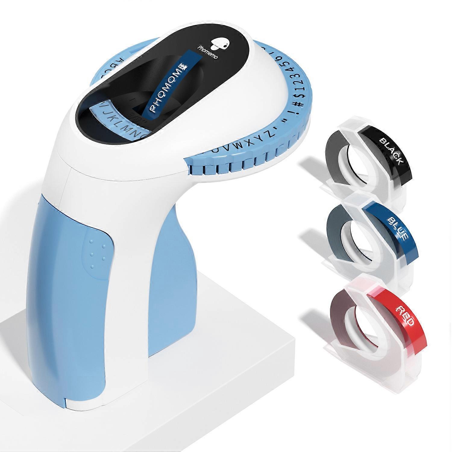 PHOMEMO E975 Manual Embossing Label Maker Handheld Embossed Label Machine with 3 Rolls Of Tapes