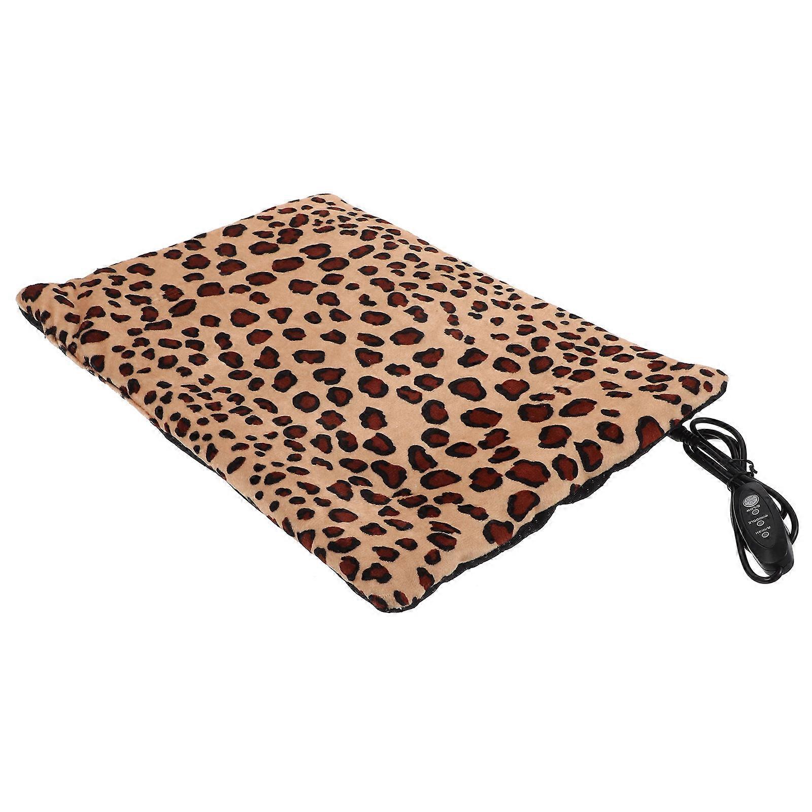 Dog Heat Pad Pet Heating Blanket Timer Function Small Dogs Cats Indoor Use Leopard 37.00X27.00X2.50cm 1Pack