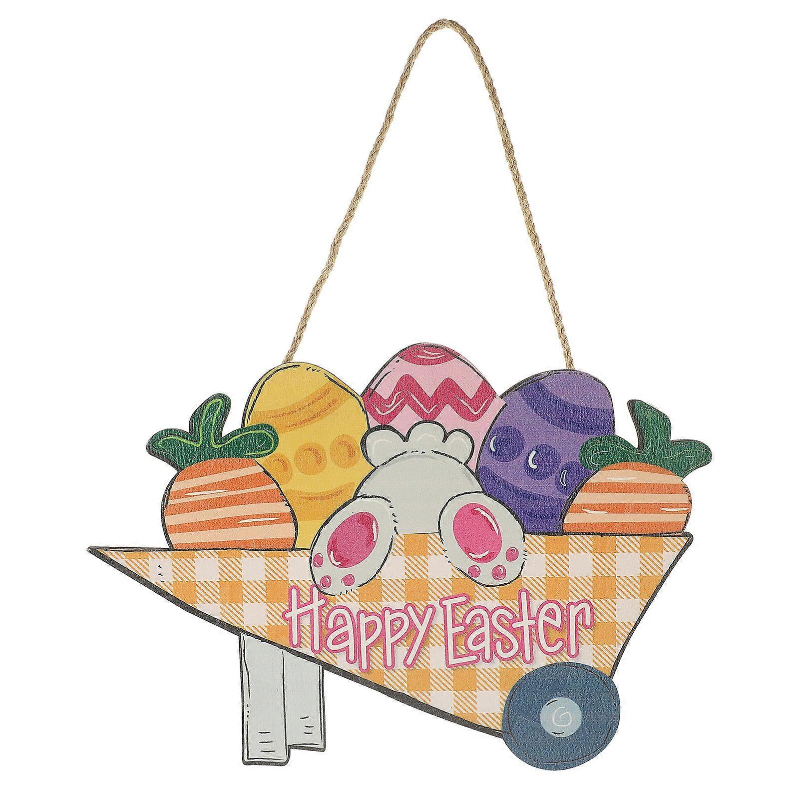Easter Door Sign Hanging Plaque Decorative Easter Bunny and Egg Design Festive Front Door Decor for Home Office Retail Spaces