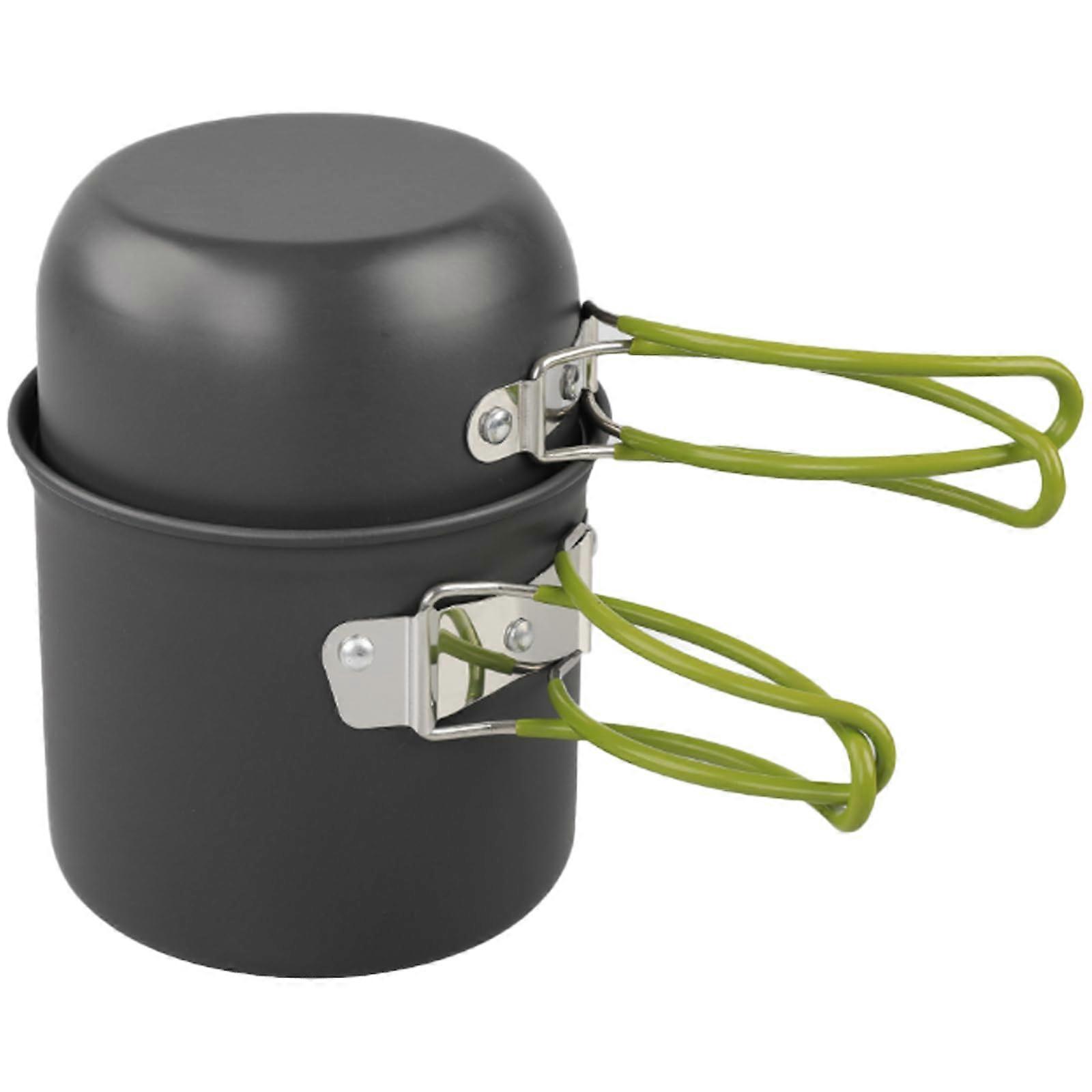 Portable Camping Cookware Nonstick Coated Lightweight Backpacking Pots And Pans Durable Green Handle
