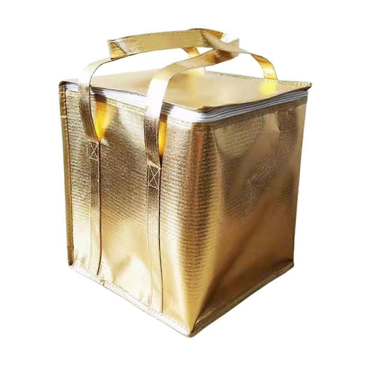 Insulated Food Delivery Bag for Cakes and Pizzas, Double-Layer Aluminium Foil, Wide-Side Length, Golden Modern