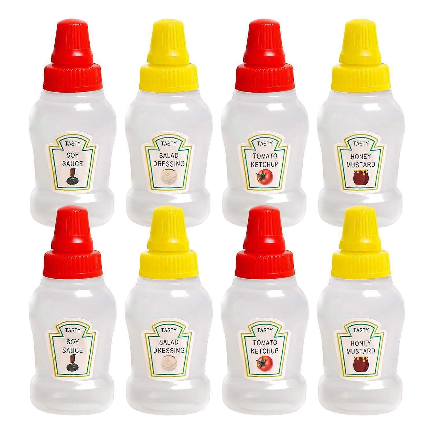 8 Pieces Mini Squeeze Bottles for Camping, Honey, Ketchup, Soy Sauce, and Salad - Portable Plastic Condiment Containers