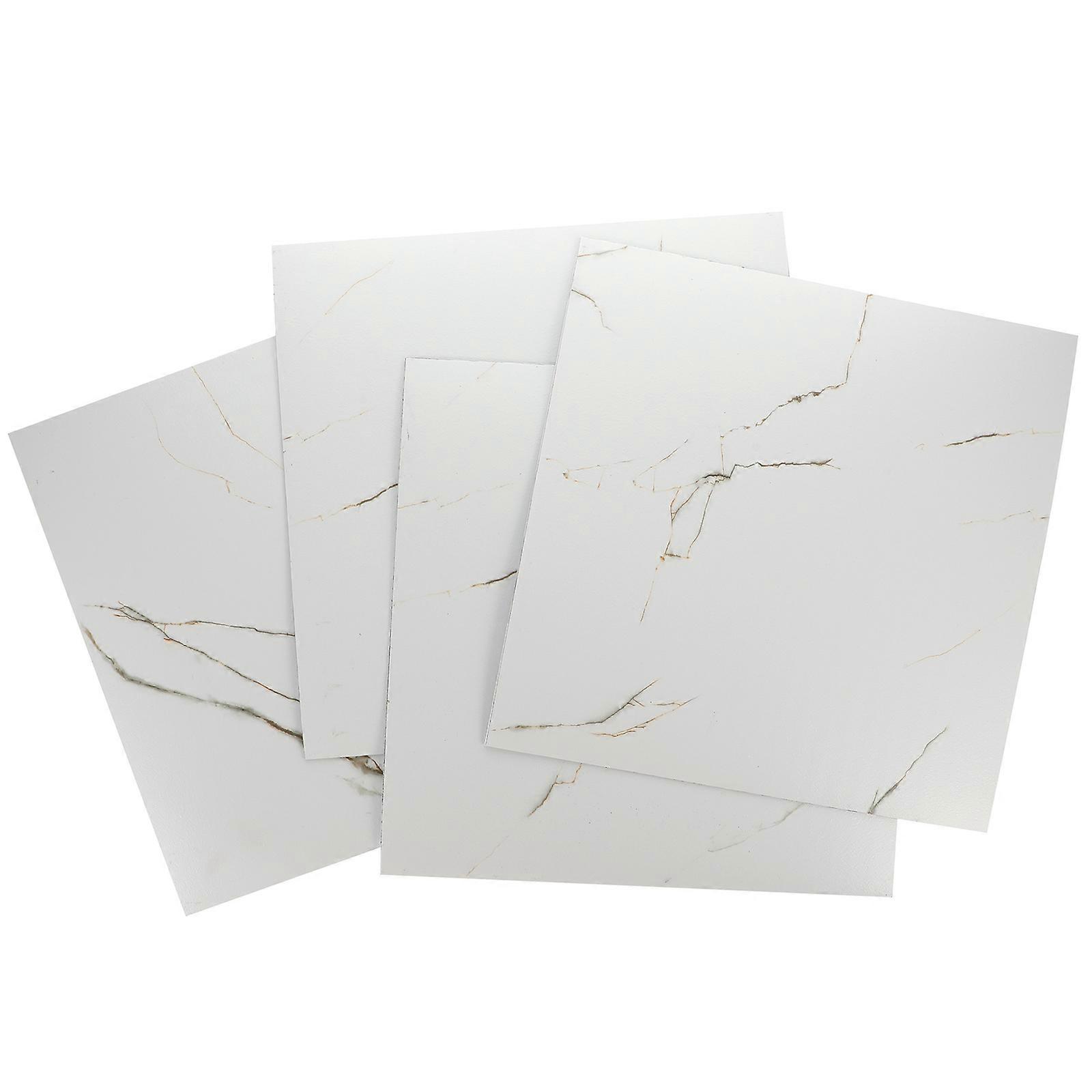 Sticker Floor Tiles White Square Self Adhesive Waterproof Decorative Effect 4Set