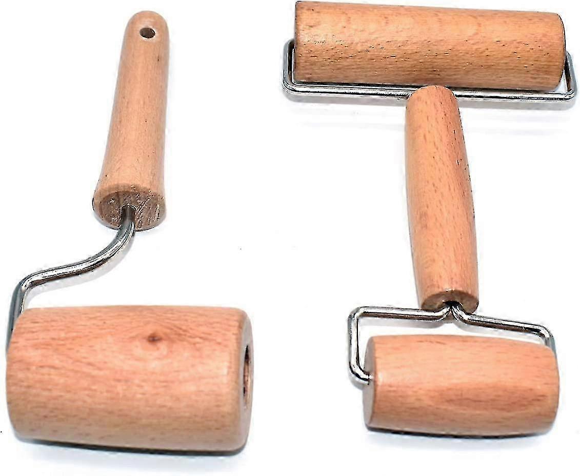 Wooden Pizza Roller Set - 2 Rolling Tools for Baking Cookies and Cakes, Suitable for Adults and Children