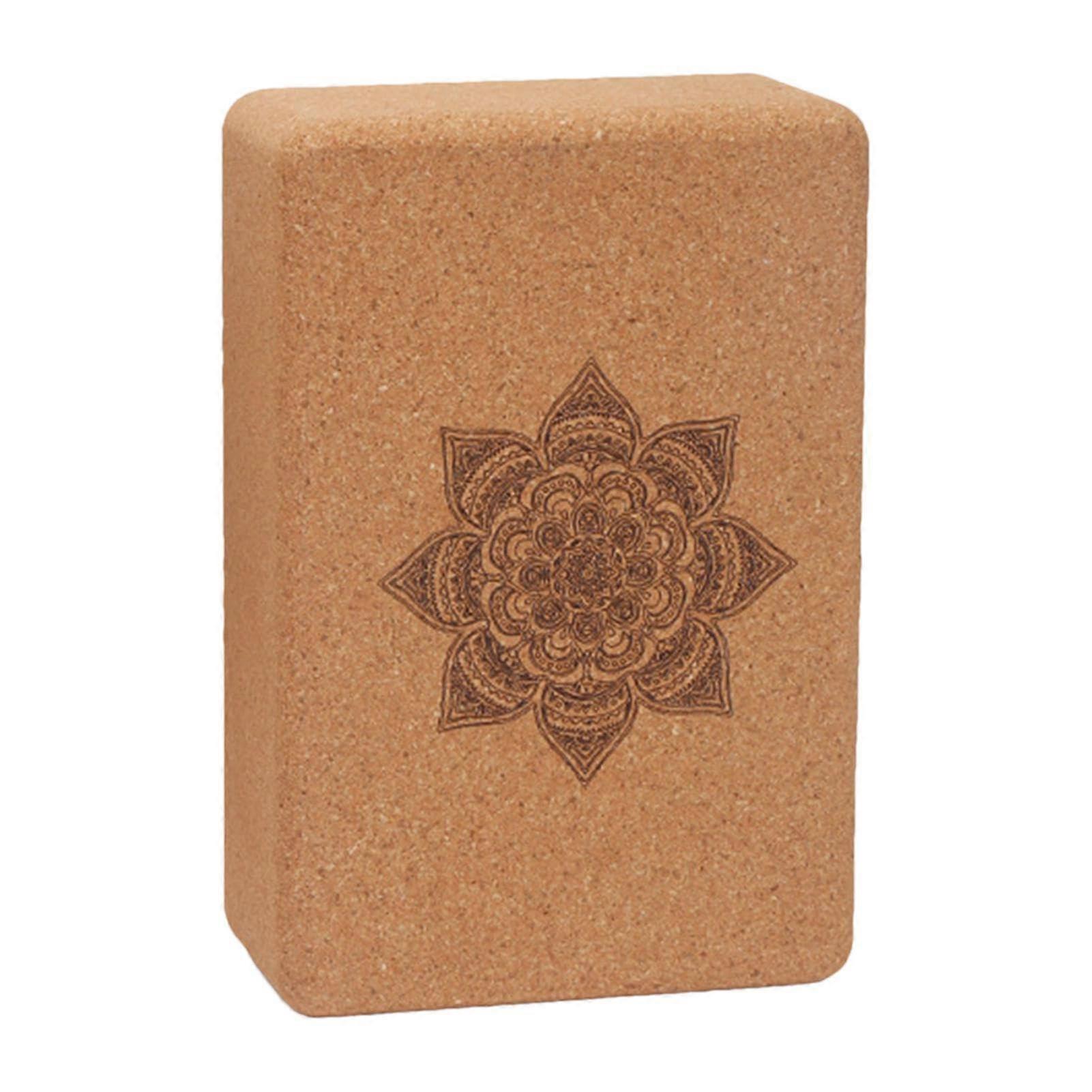 Yoga Block Natural Cork Floral Design For Pilates And Yoga, Home Or Studio Use, Standard Size, Non Slip