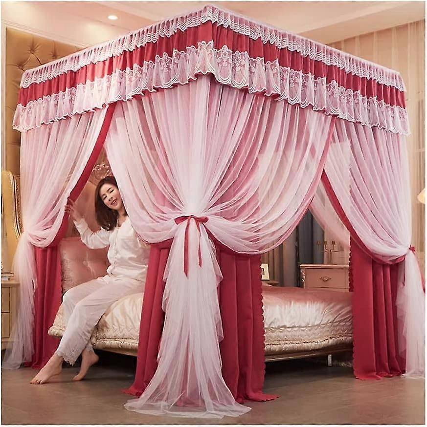 European mosquito net, bed canopy with laceembroidered tassels, double queensize bedspread (Color: Blue, Size: 150 x 200 cm)