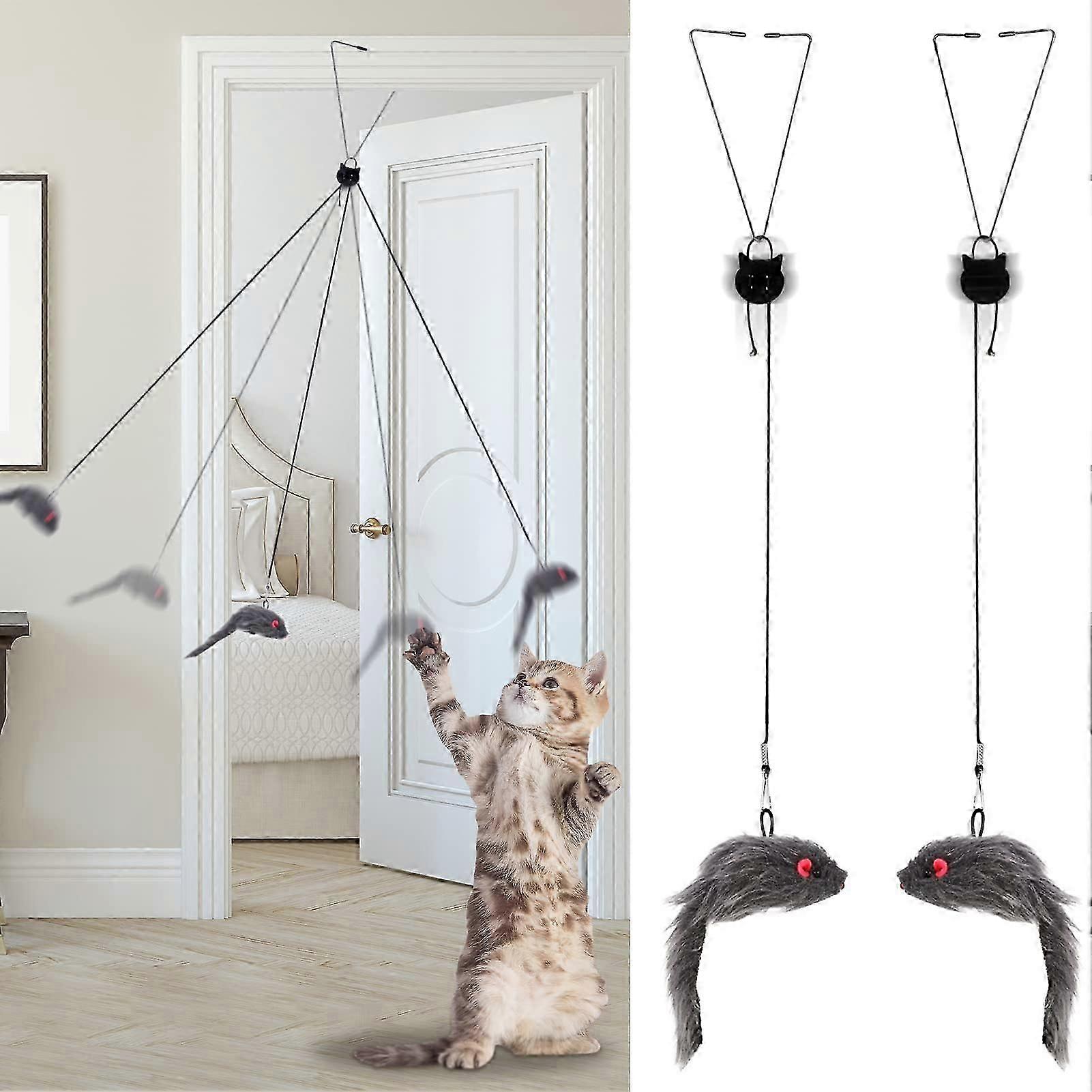 2 Pack Door Hanging Cat Toys, Interactive Cat Toys Mouse for Indoor Cats