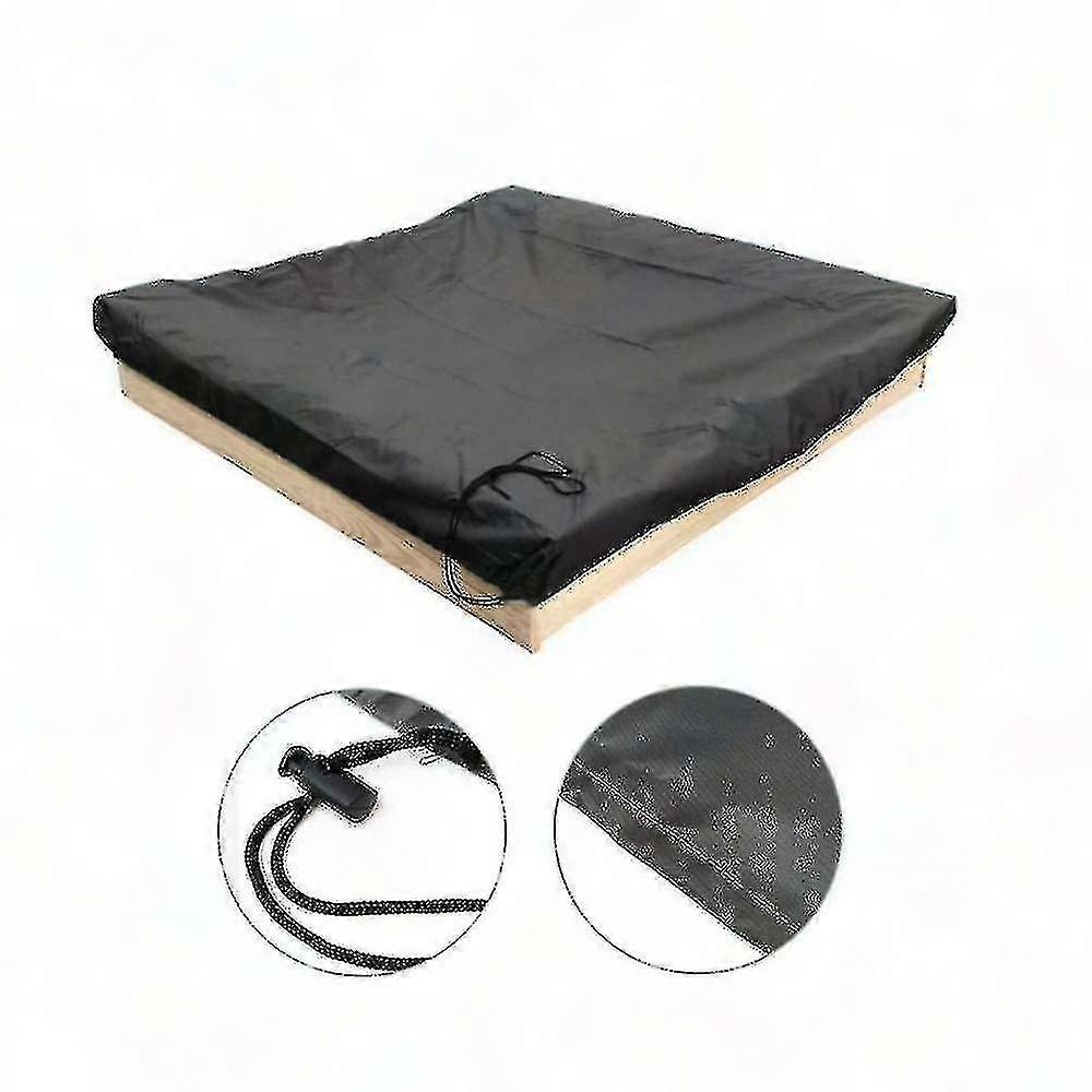 Square Sandpit Cover with Drawstring, Dustproof and Waterproof Beach Pool Protector, Black