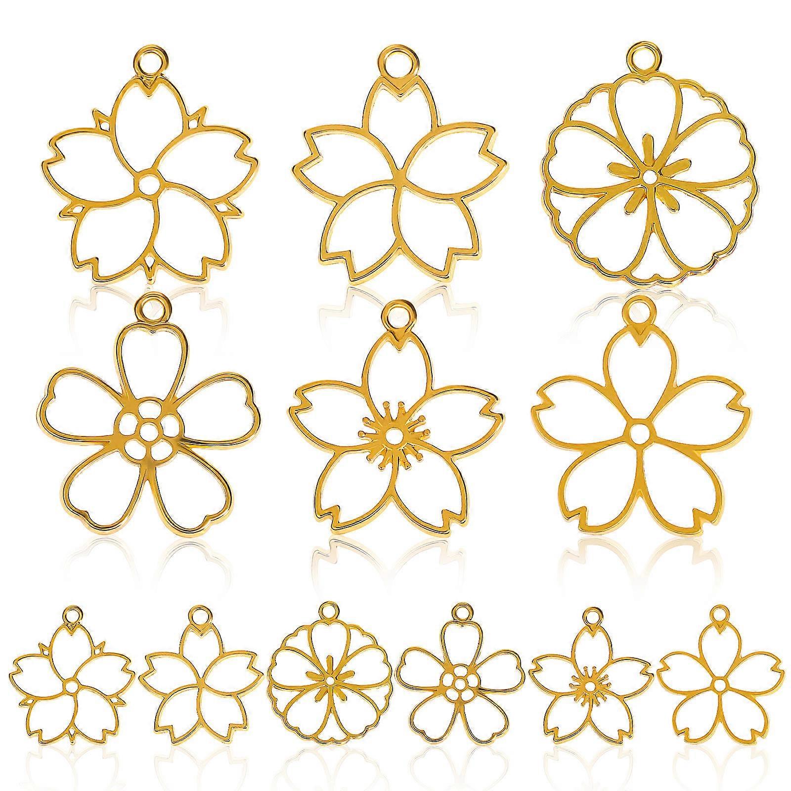 Hexagon Hollow Frame Charm Pendants Different Shape Flower Charms Crafting Projects 12Pcs