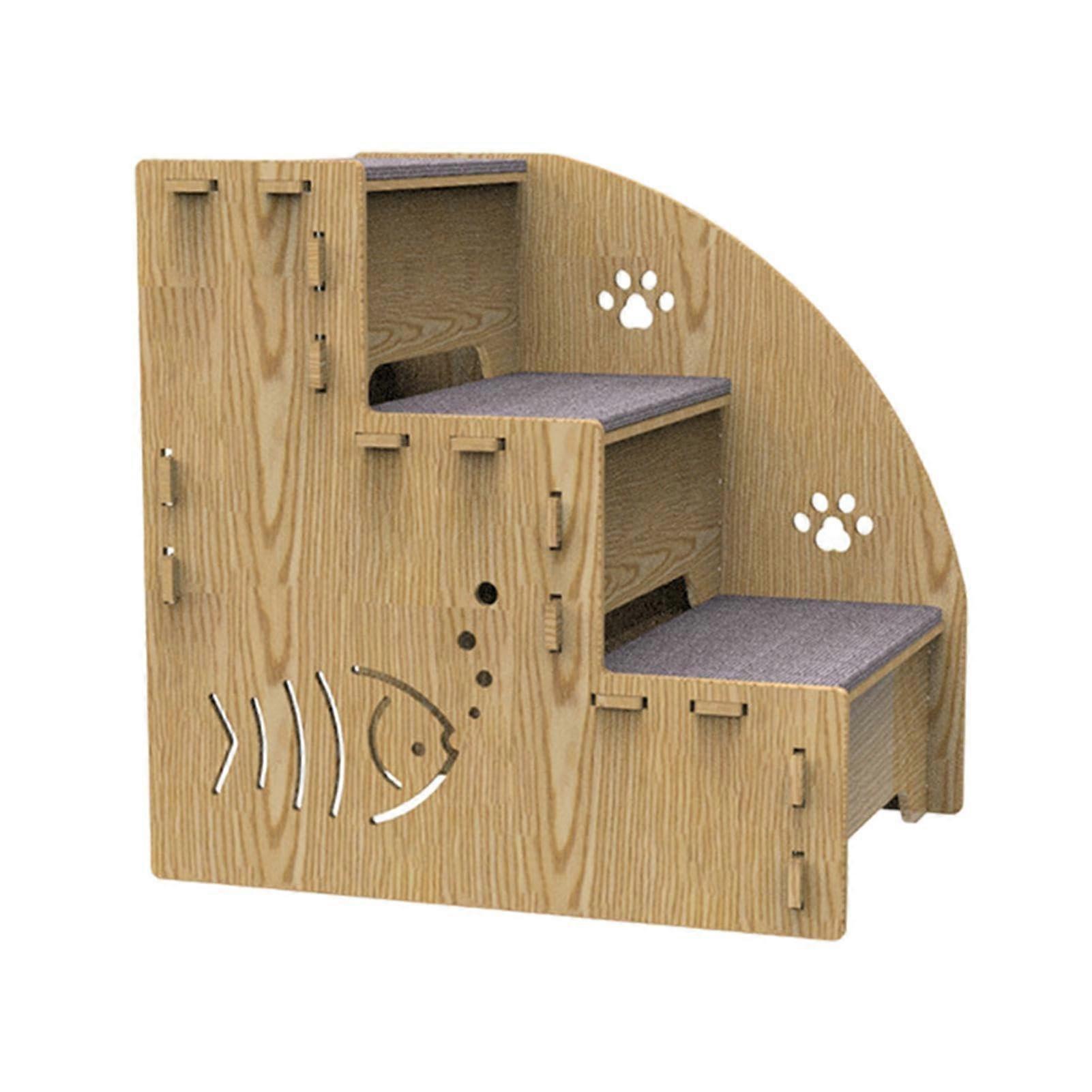 Pet Stairs Ramp for Dogs and Cats - Non-Slip 3-Step Wooden Puppy Stairs for Small Pets, Durable and Stable Design