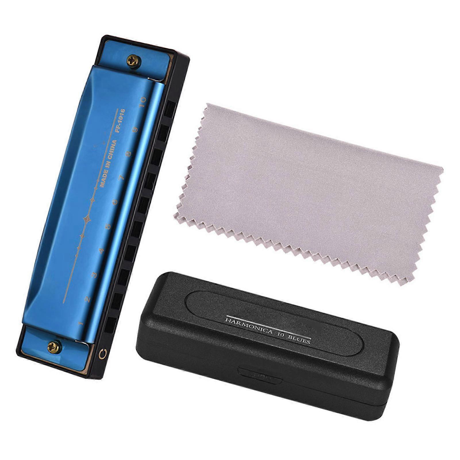 Key of C Diatonic Mouthorgan with ABS Reeds Mirror Surface Design 10 Holes Blues Harmonica Perfect for Beginners Professional Students Kid Blue