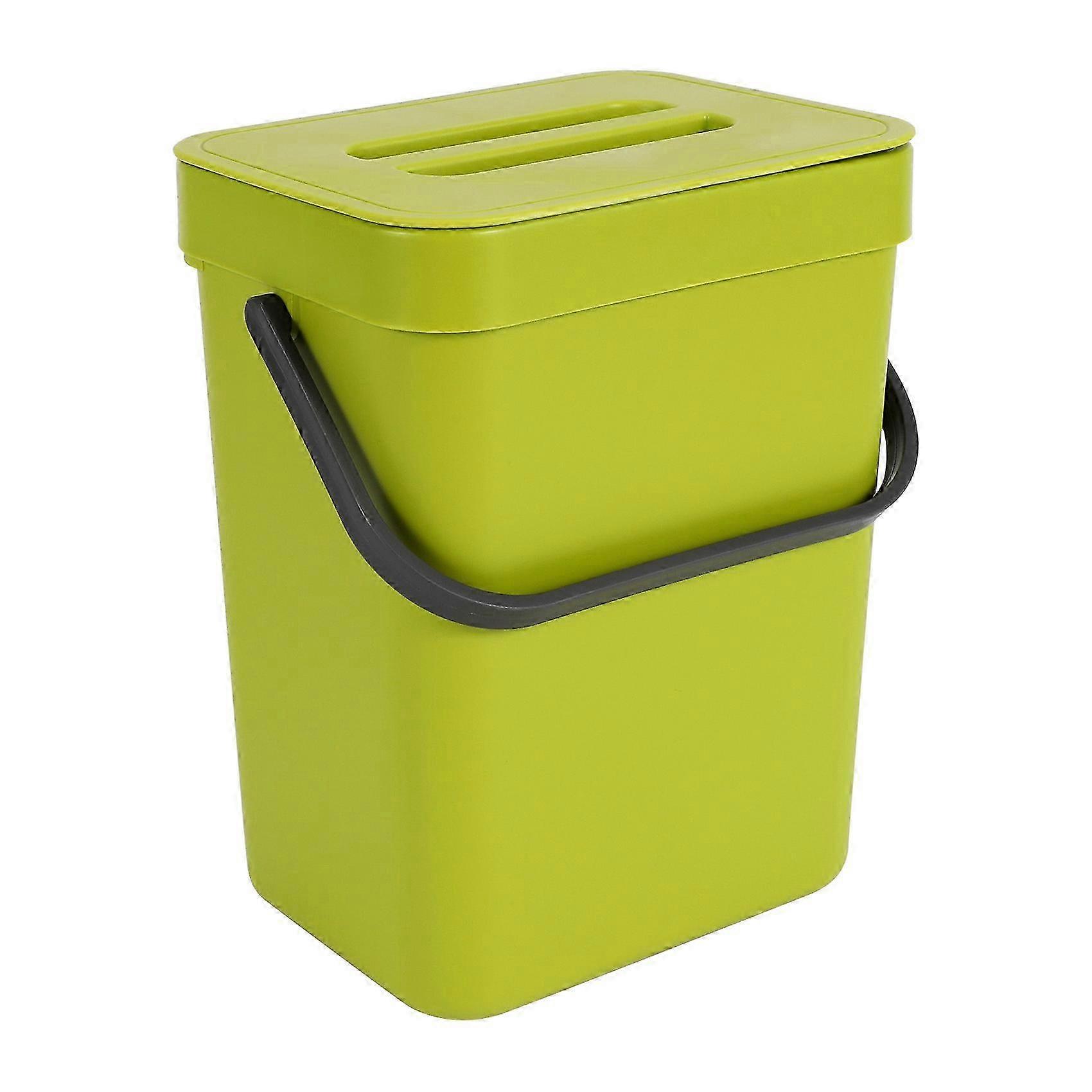 Green Trash Can with Lid - Durable Plastic Waste Basket for Home & Office Use - Eco-Friendly Garbage Container
