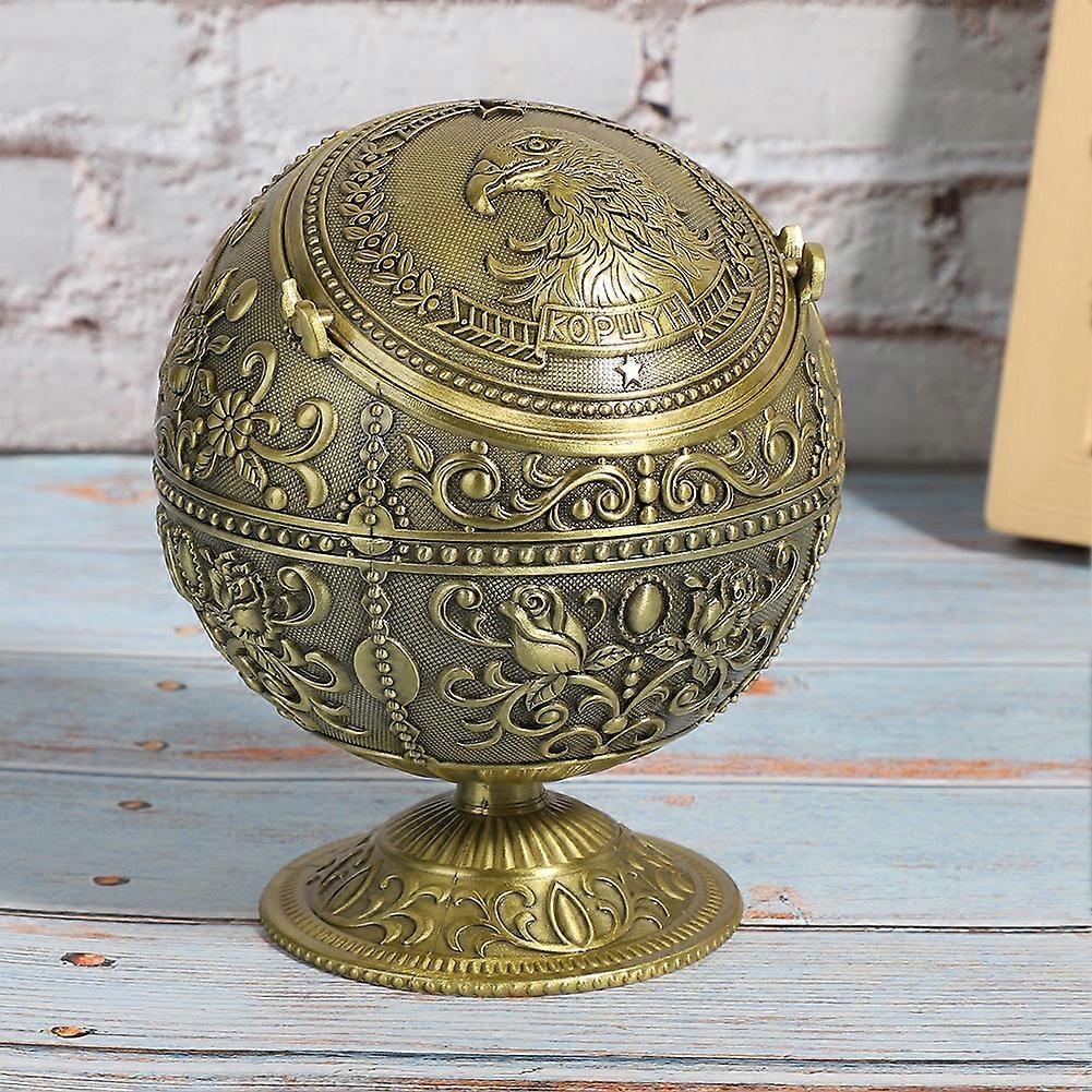 Retro Ashtray W/Lid Globe Eagle Embossment Pattern Zinc Alloy Smoking Accessories