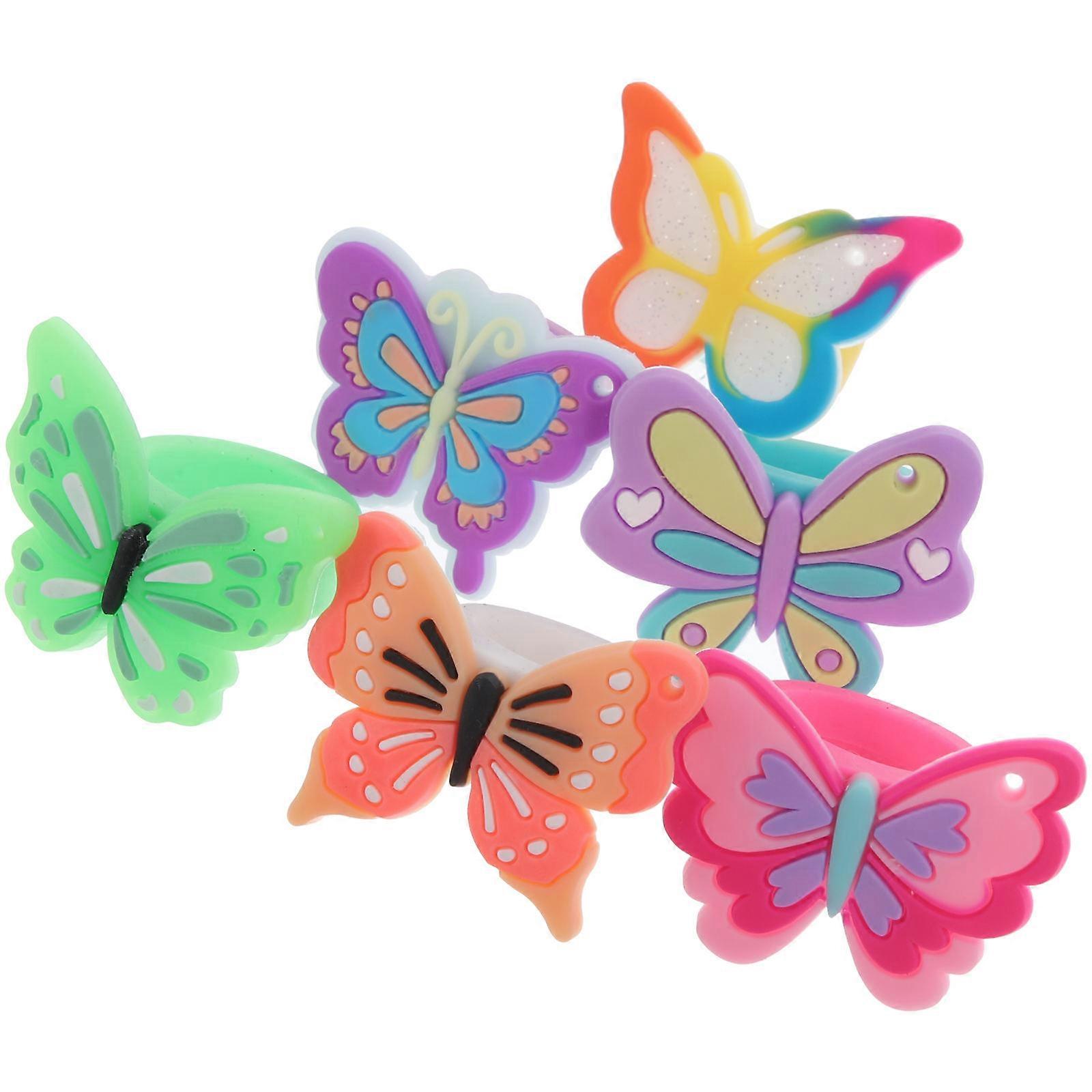 12pcs Kids Butterfly Rings Toy Creative Cognitive Ring Party Colorful Charm