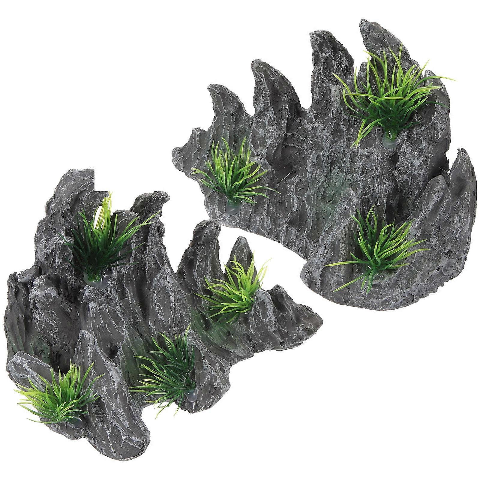 Rockery Fish Tank Ornament Realistic Modeling Design Decoration Safe Resin Material 14.00X10.20X9.50cm 2Pcs