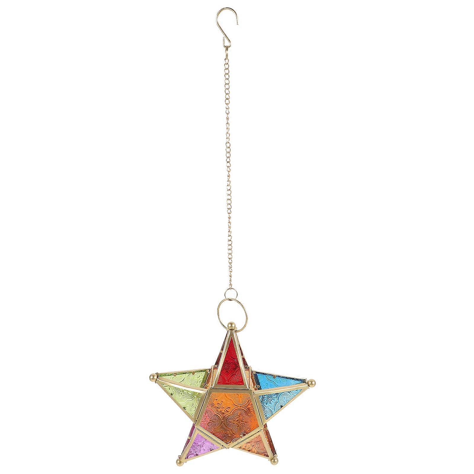 Moroccan Pentagram Style Unique Wrought Iron Lamp Candle Holder Golden