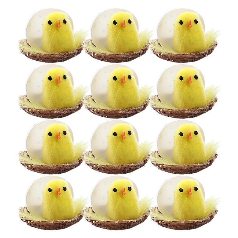 12Pcs Easter Chick Decor Simulation Model for Desktop Decoration Yellow