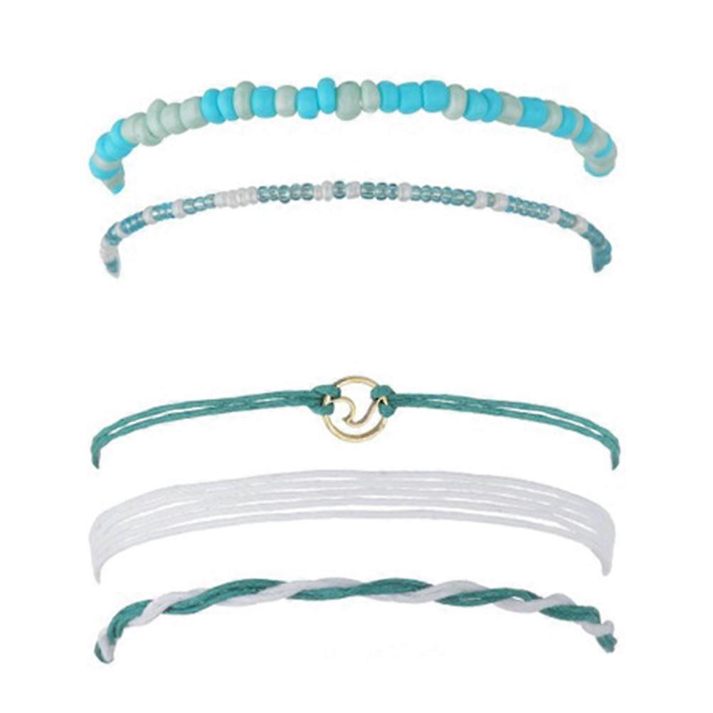 Blue Alloy Multilayered Woven Chain Anklet Bracelet for Women Adjustable Foot Accessory 9.84 inches