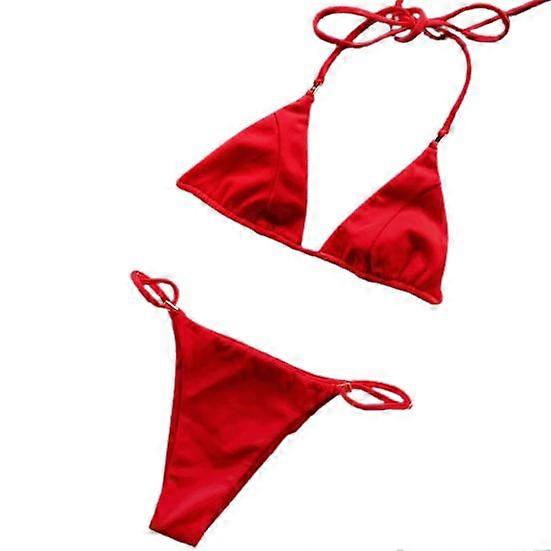 Push-up Back Bandage Bikini Set Two Pieces Halter Micro Triangle Bra Low