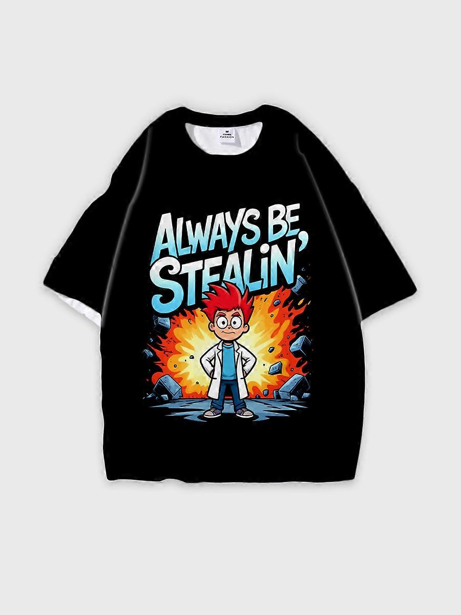 T-shirt round neck Animation Character Pattern loose short sleeve P2653