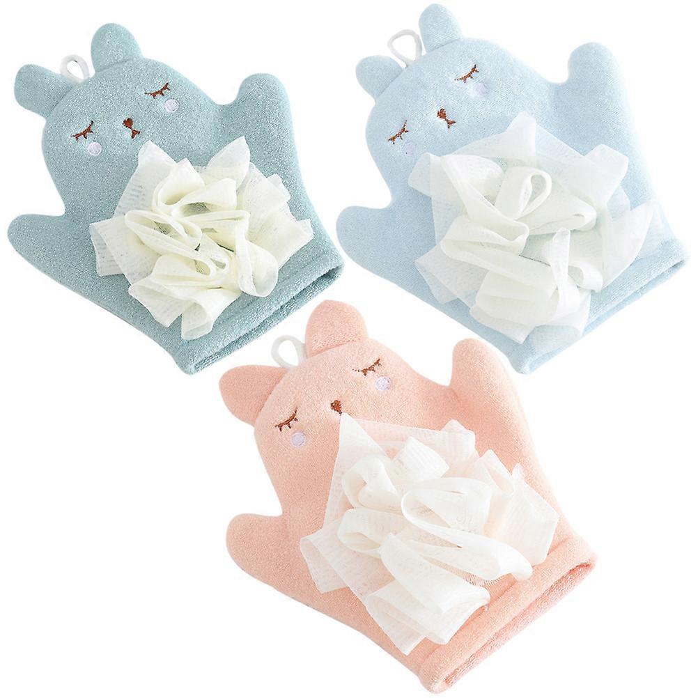 Exfoliating Gloves for Shower with Cute Bunny Design in Assorted Colors and Slightly Larger Size