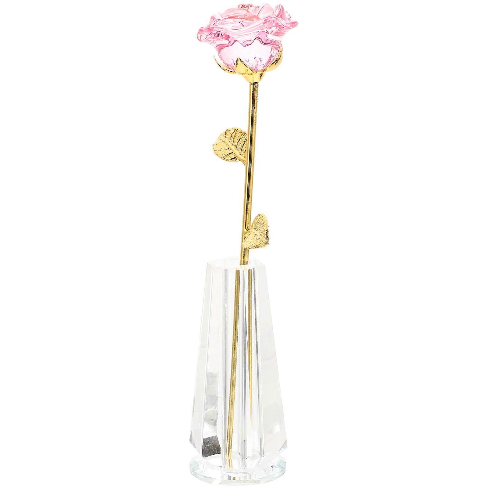 Golden Rose Crystal Flowers for Decoration Artificial Flower Gift Set of 1 for Valentine's Day Table