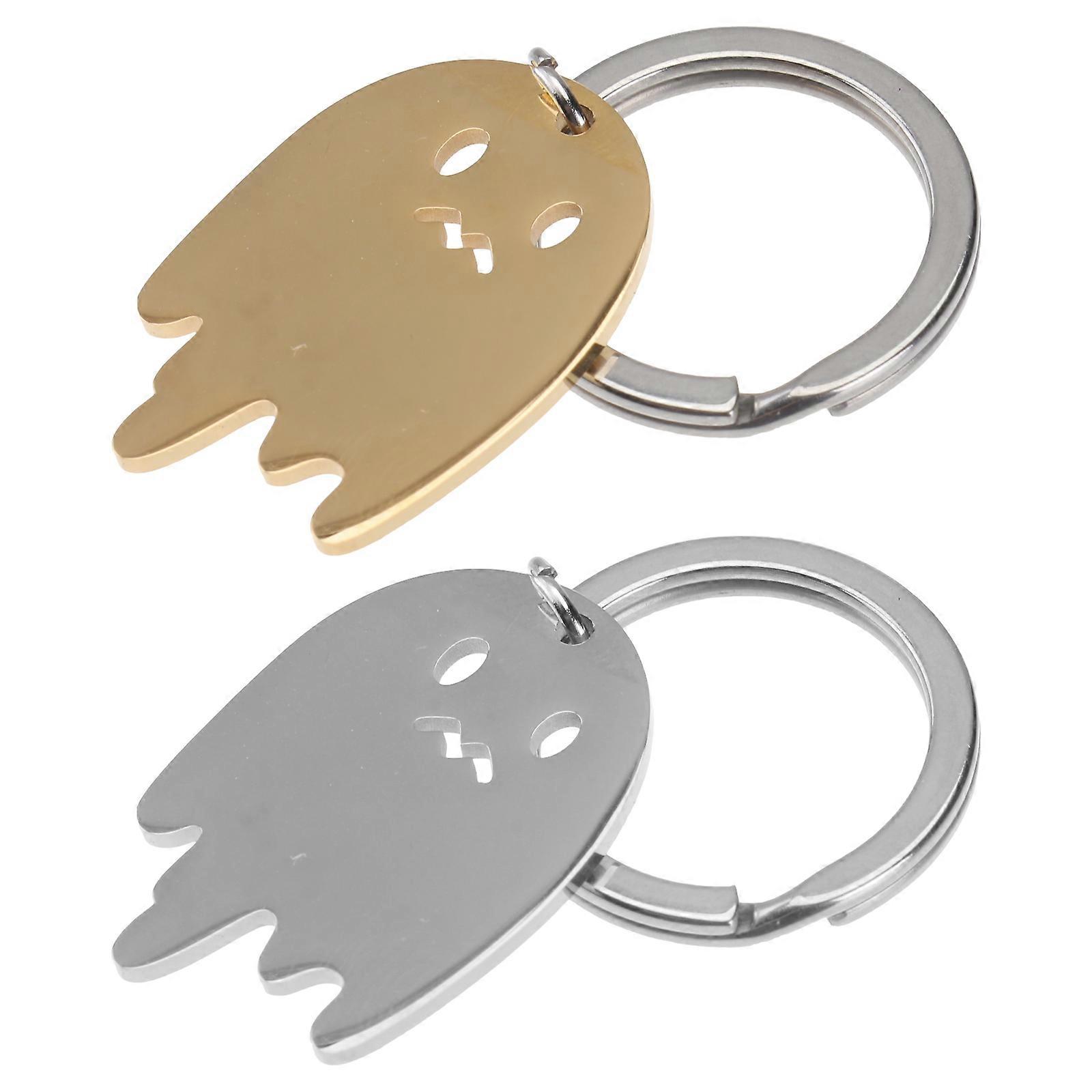 2pcs Ghost Key Rings Halloween Key Chain Stainless Steel for Man Woman Golden Steel Color Each Color 1pcs