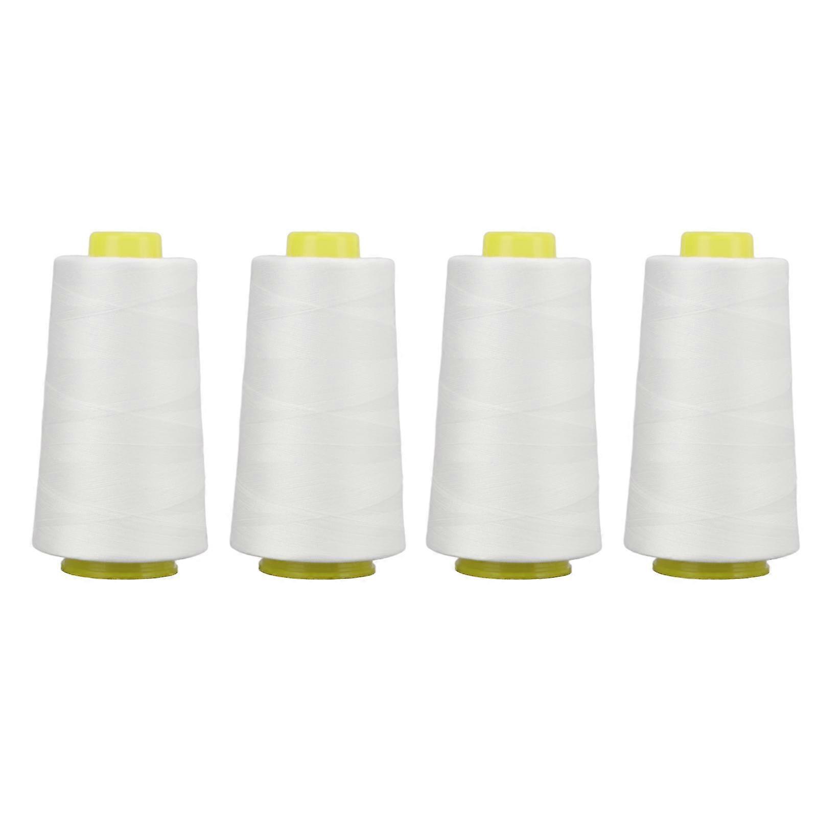 4-Pack Premium Polyester Thread, White, Durable & Wear-Resistant for Sewing and Overlocking Projects