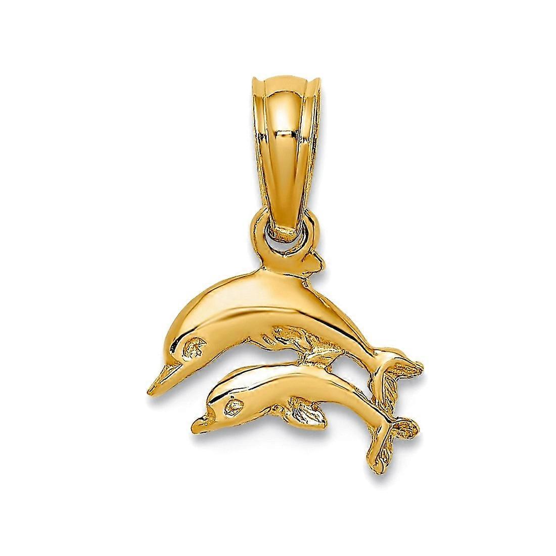 9mm 14kゴールドミニダブルドルフィンスイミング2Dチャームペンダントネックレス女性用