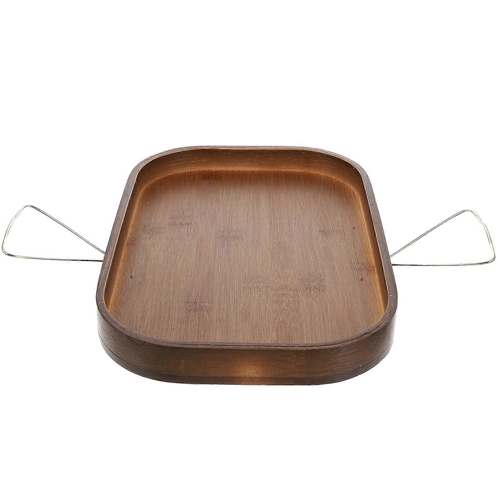Brown Wood Sofa Arm Tray with Stainless Steel for Storage Use in Bedroom and Living Room 1 Set