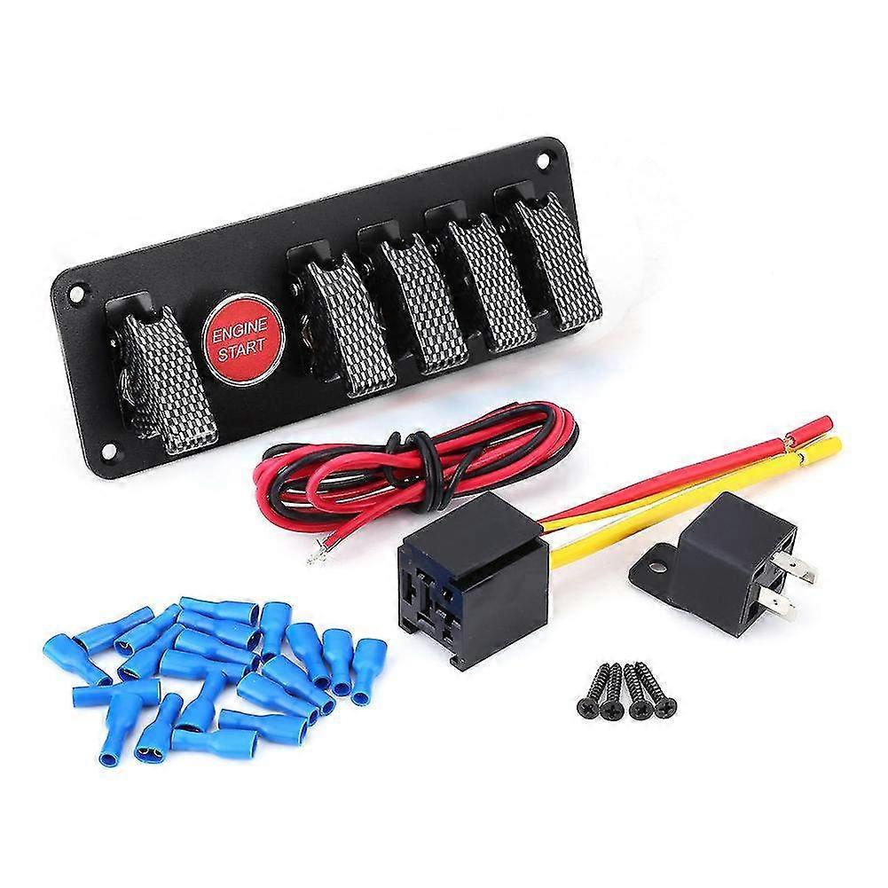 12V Toggle Ignition Switch Panel with Engine Start Push Button for Racing Cars - Carbon Fiber Design, 6 Group Control